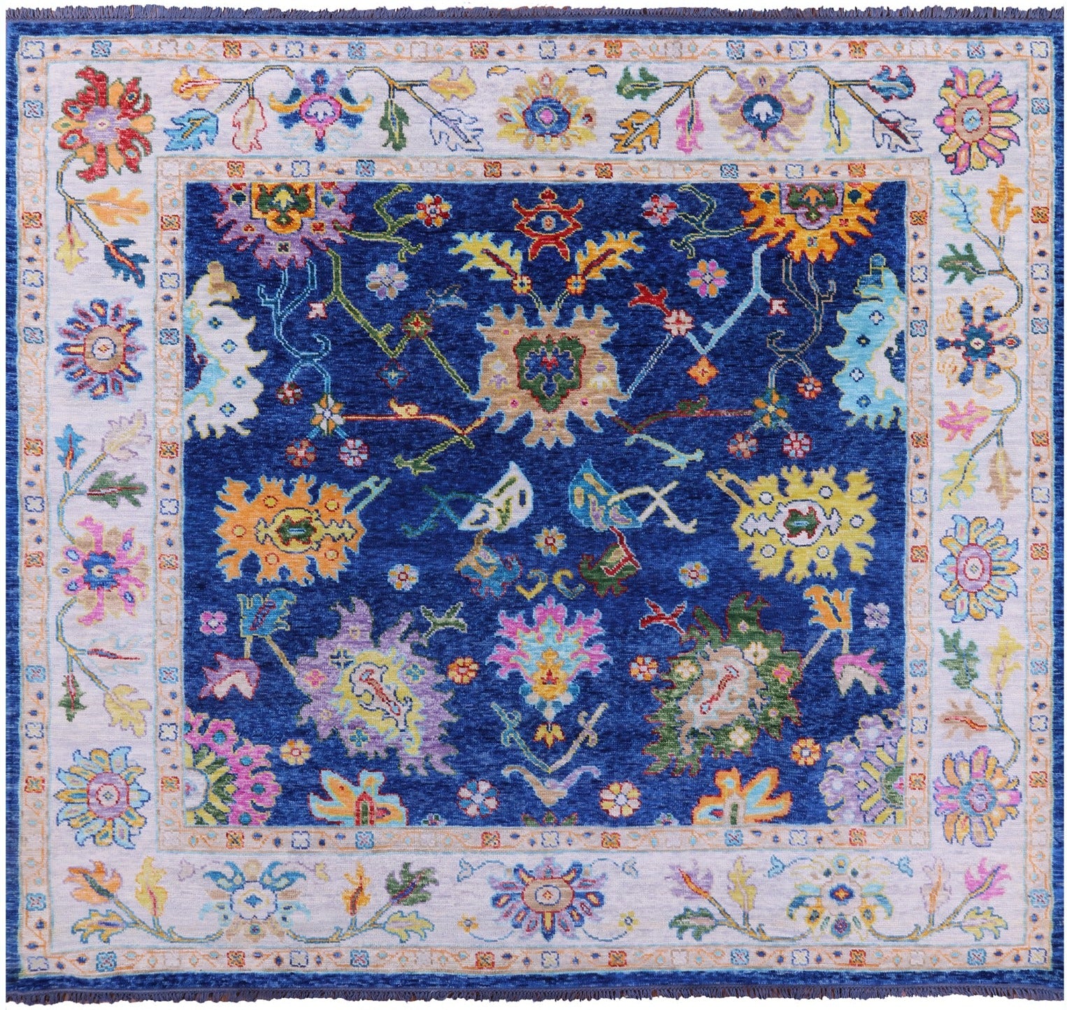 Blue Square Turkish Oushak Hand Knotted Wool Rug - 8' 5" X 9' 3" - Golden Nile
