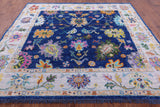 Blue Square Turkish Oushak Hand Knotted Wool Rug - 8' 5" X 9' 3" - Golden Nile