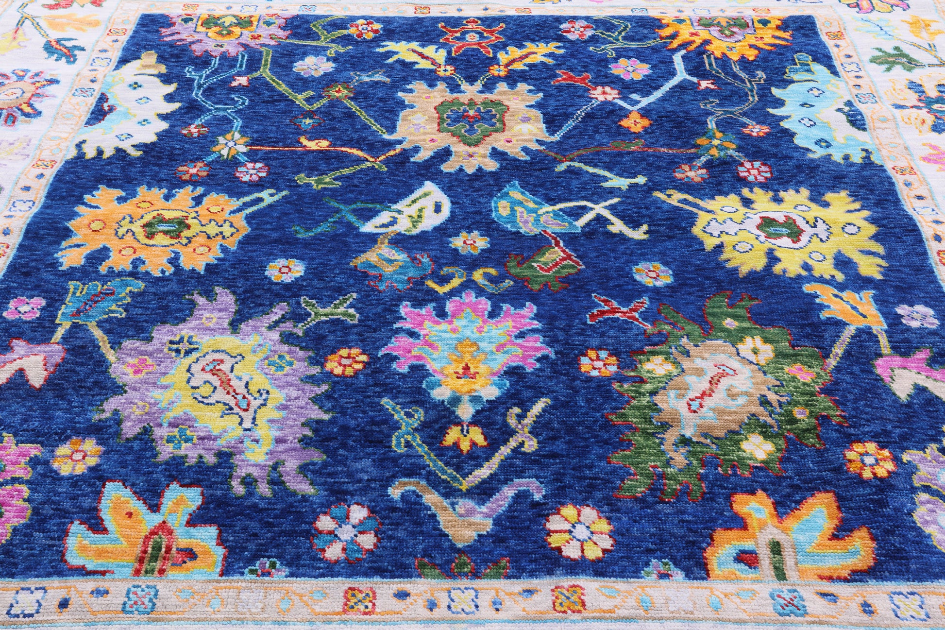 Blue Square Turkish Oushak Hand Knotted Wool Rug - 8' 5" X 9' 3" - Golden Nile