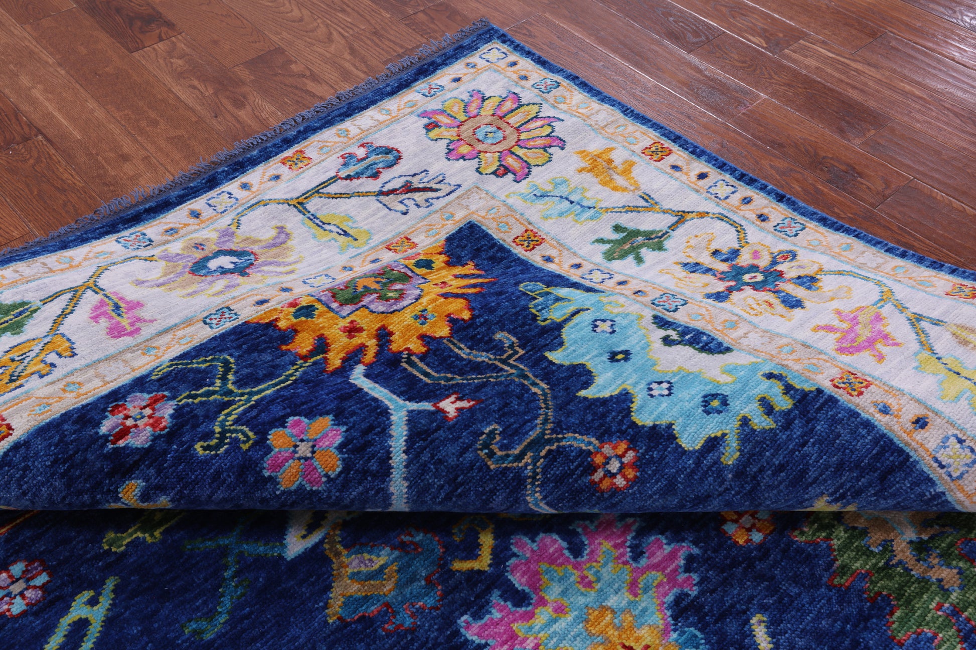 Blue Square Turkish Oushak Hand Knotted Wool Rug - 8' 5" X 9' 3" - Golden Nile