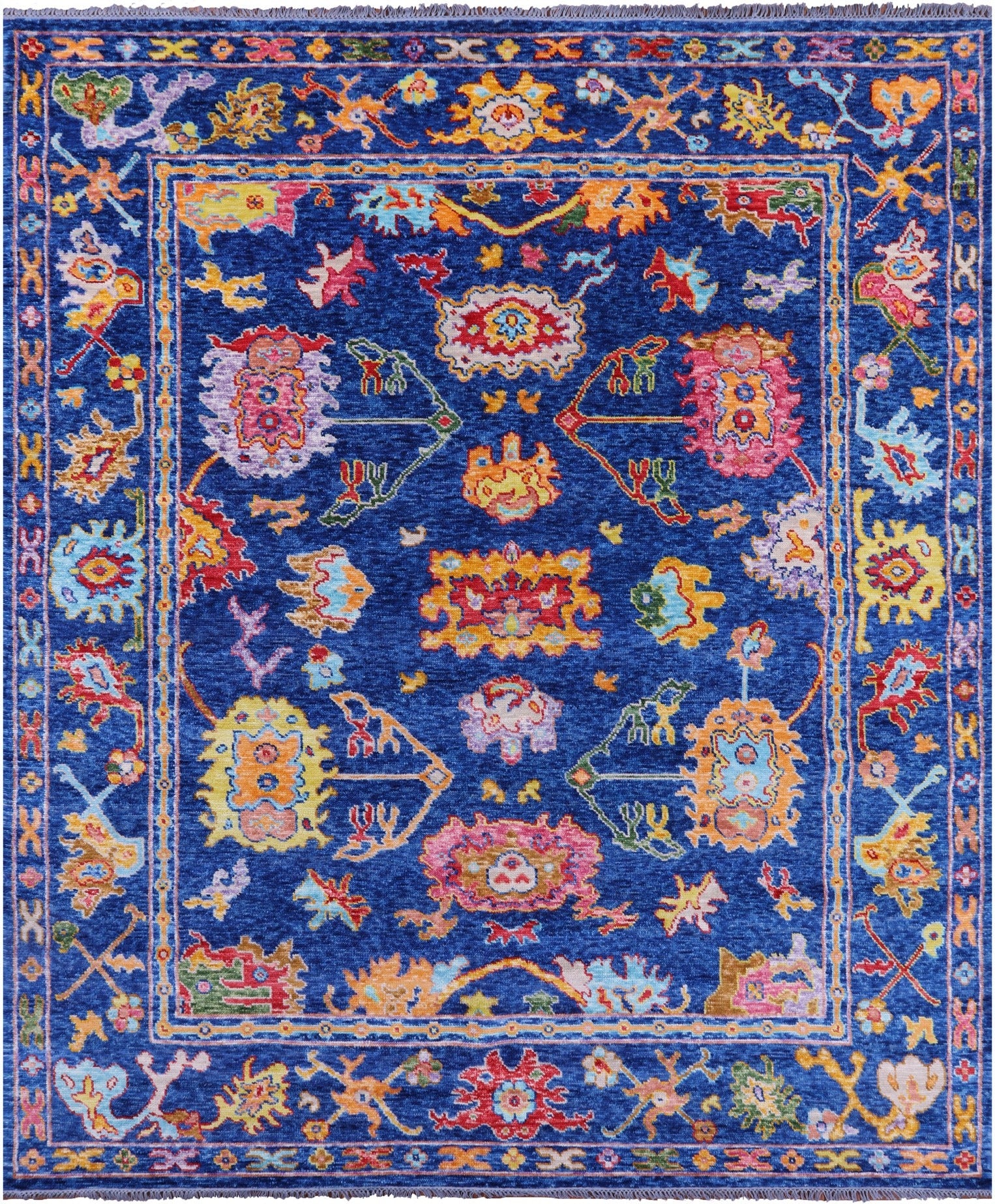 Blue Turkish Oushak Hand Knotted Wool Rug - 8' 3" X 9' 11" - Golden Nile