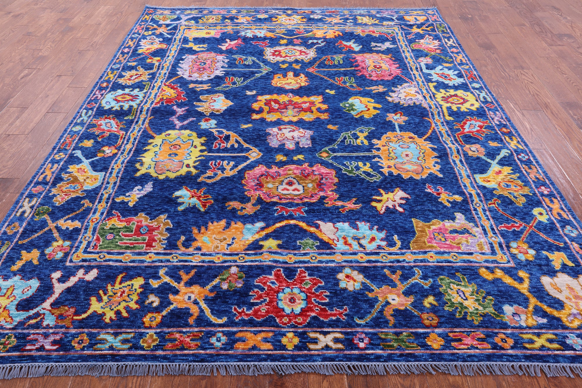 Blue Turkish Oushak Hand Knotted Wool Rug - 8' 3" X 9' 11" - Golden Nile
