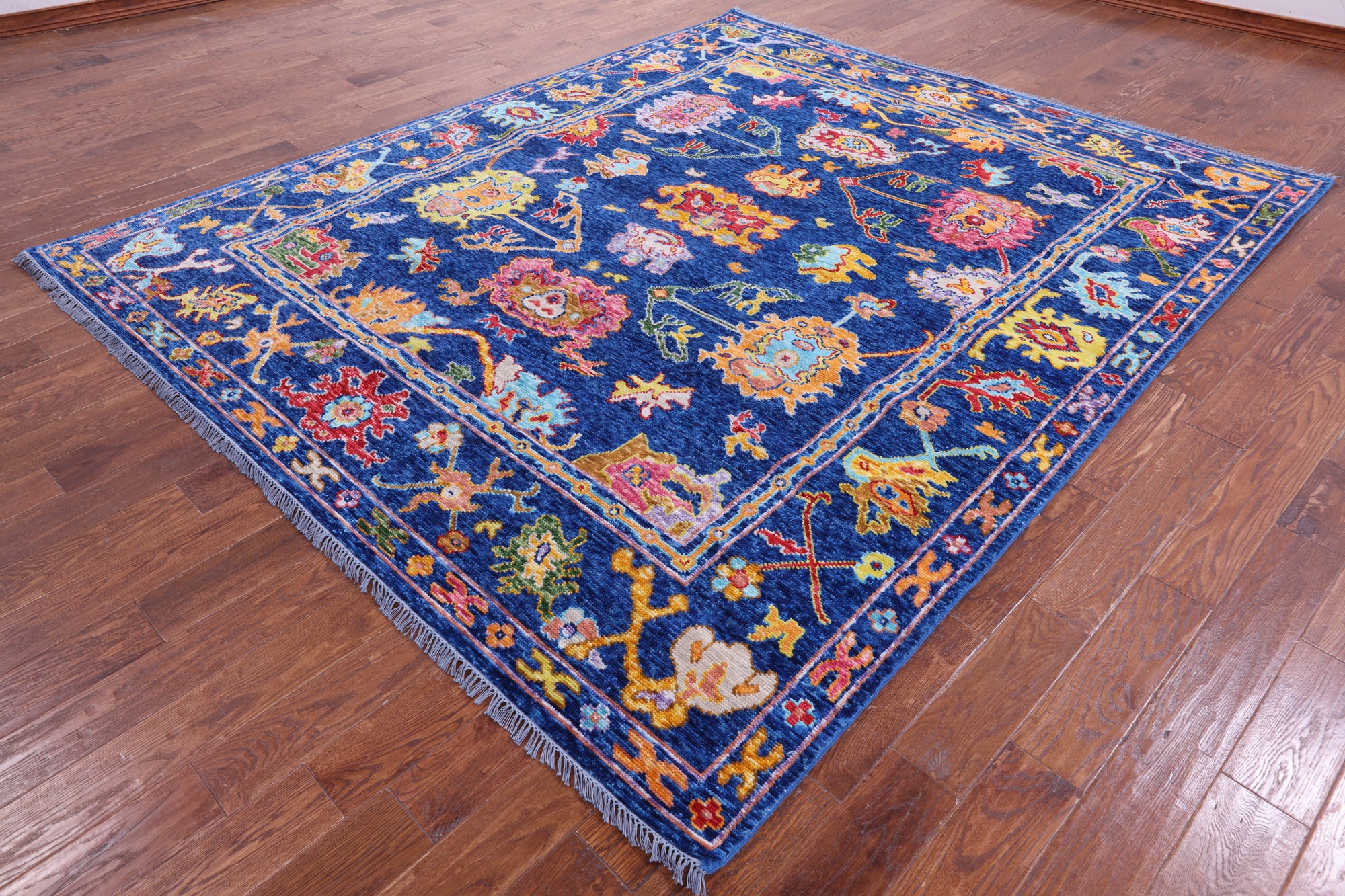 Blue Turkish Oushak Hand Knotted Wool Rug - 8' 3" X 9' 11" - Golden Nile