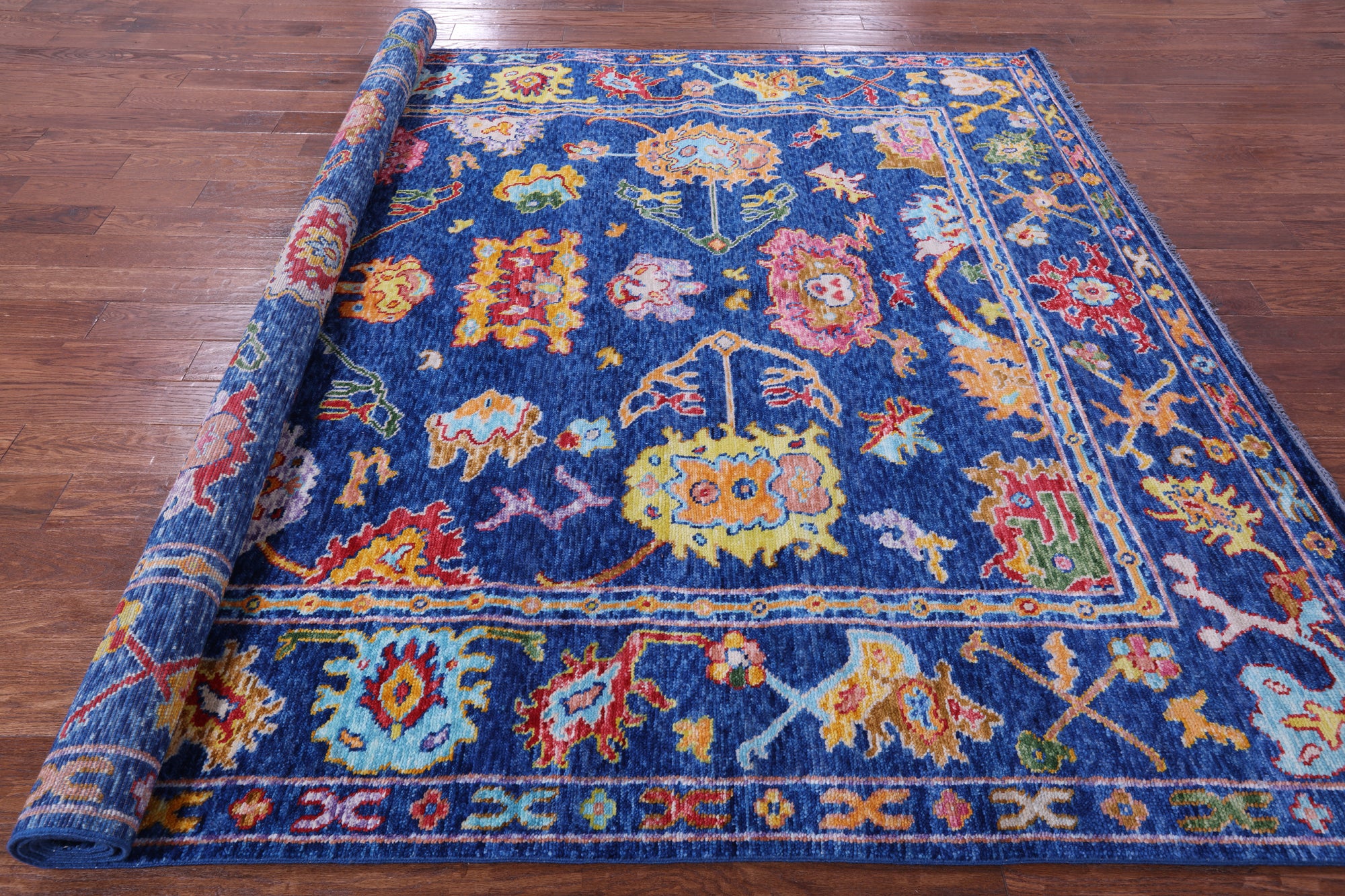 Blue Turkish Oushak Hand Knotted Wool Rug - 8' 3" X 9' 11" - Golden Nile