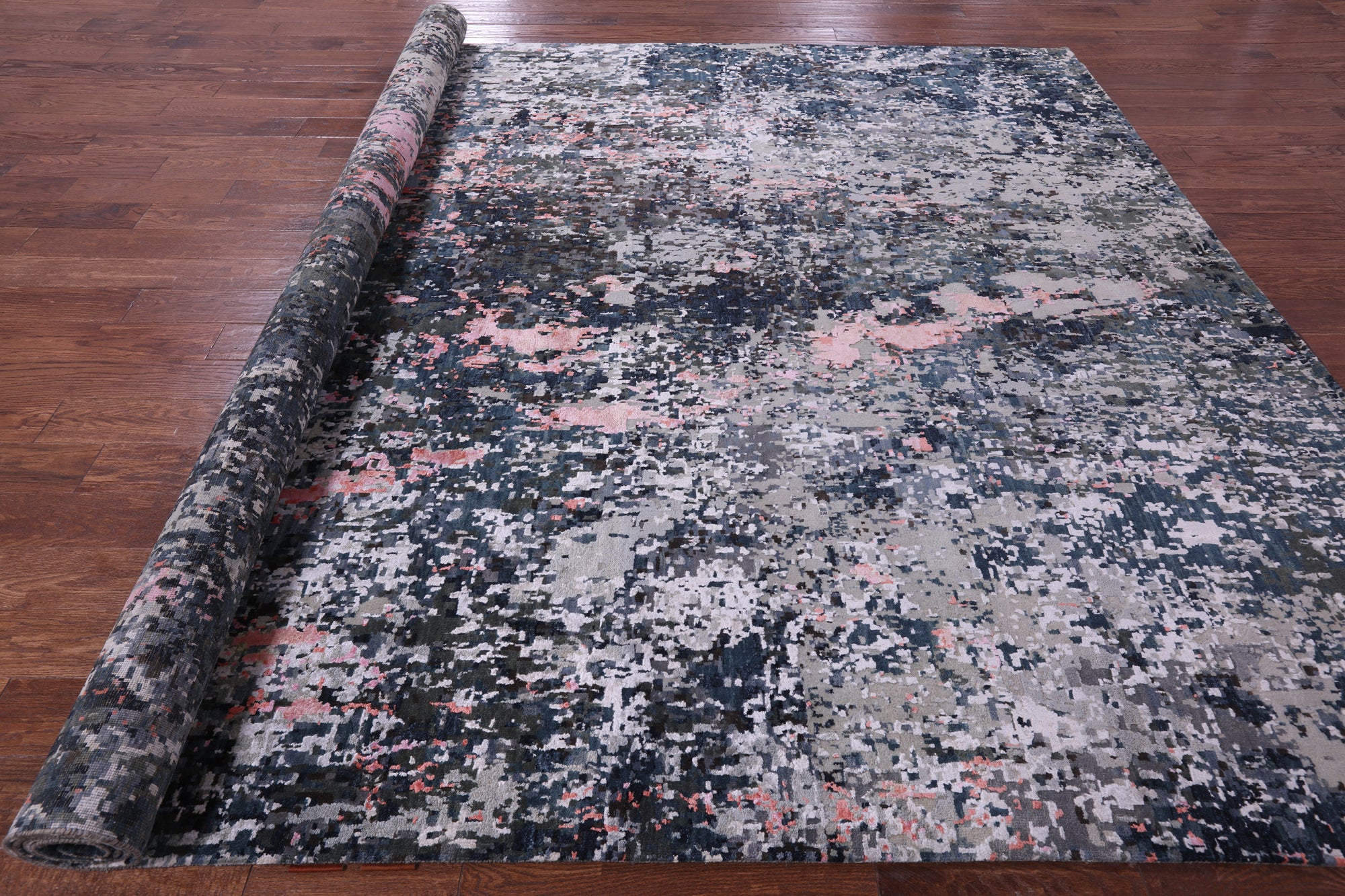 Abstract Contemporary Hand Knotted Wool & Silk Rug - 9' 1" X 12' 1" - Golden Nile