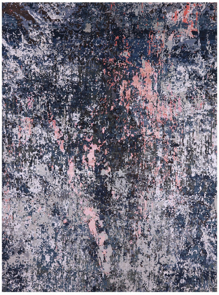 Abstract Contemporary Hand Knotted Wool & Silk Rug - 9' 1" X 12' 1" - Golden Nile