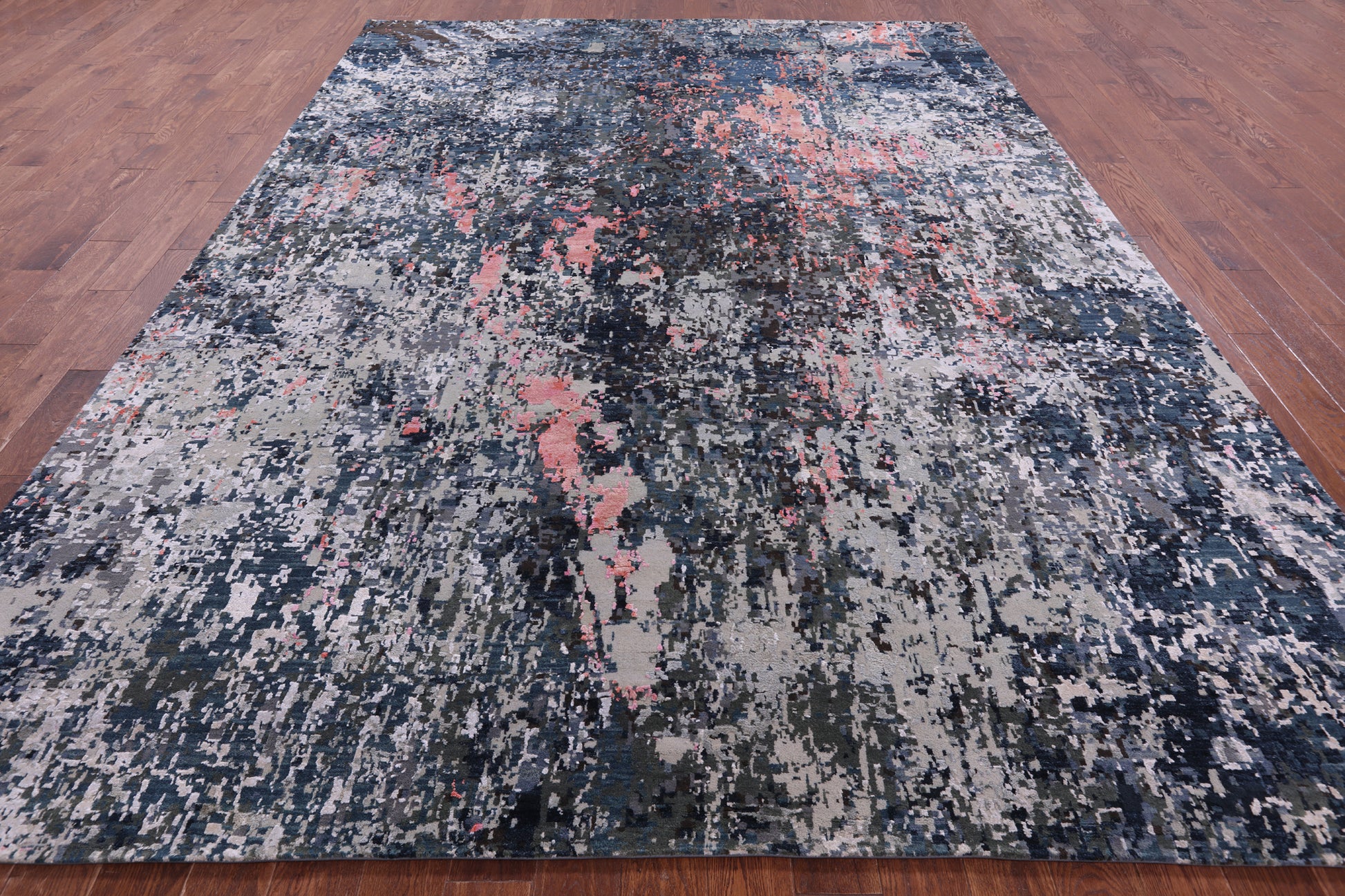Abstract Contemporary Hand Knotted Wool & Silk Rug - 9' 1" X 12' 1" - Golden Nile