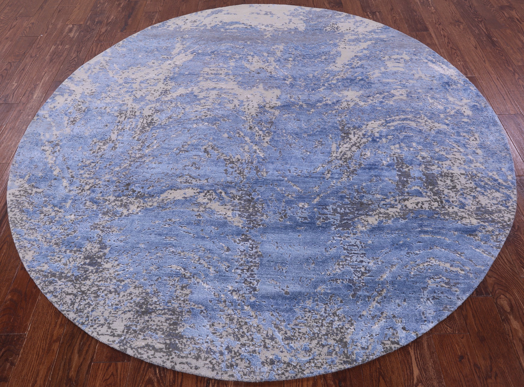 Round Abstract Contemporary Hand Knotted Wool & Silk Rug - 7' 11" X 8' 0" - Golden Nile