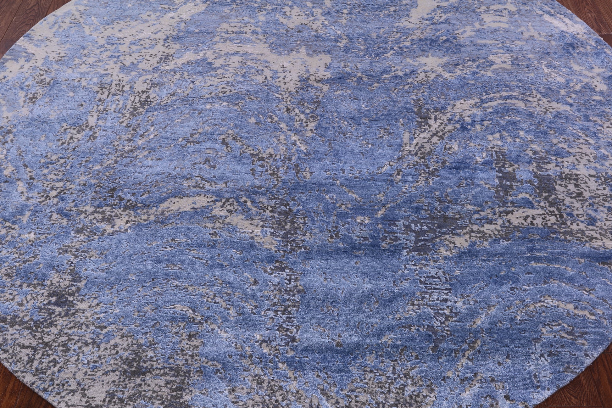 Round Abstract Contemporary Hand Knotted Wool & Silk Rug - 7' 11" X 8' 0" - Golden Nile
