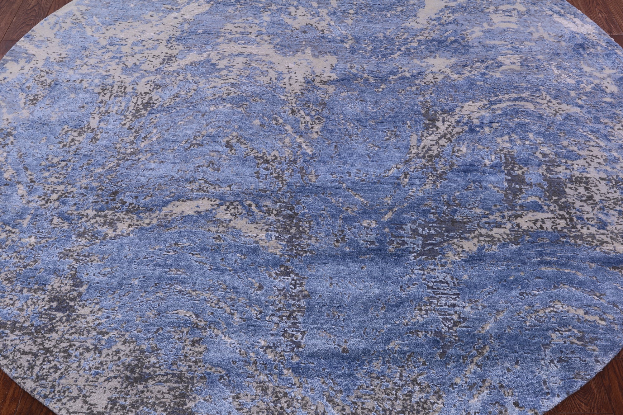 Round Abstract Contemporary Hand Knotted Wool & Silk Rug - 7' 11" X 8' 0" - Golden Nile