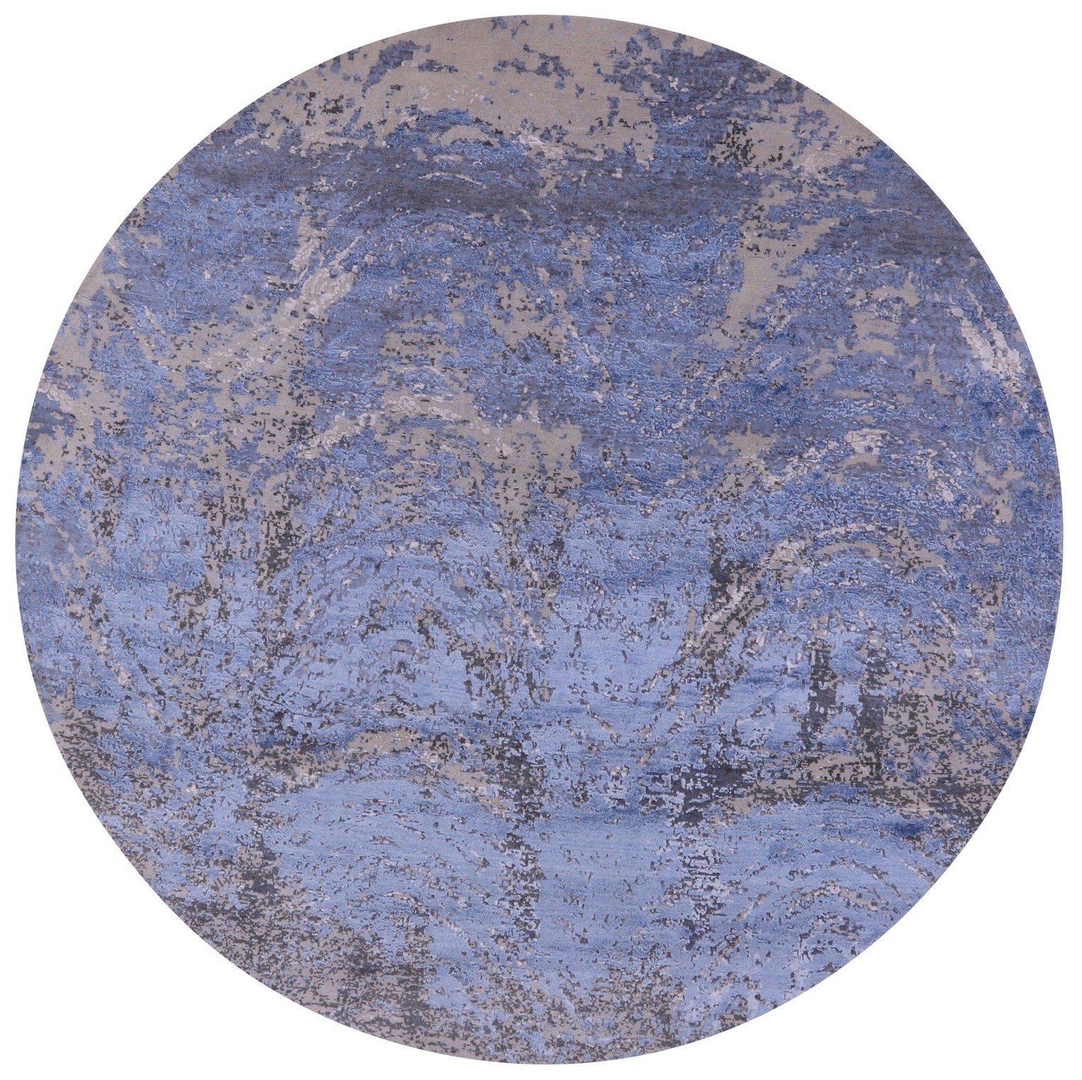 Round Abstract Contemporary Hand Knotted Wool & Silk Rug - 7' 11" X 8' 0" - Golden Nile