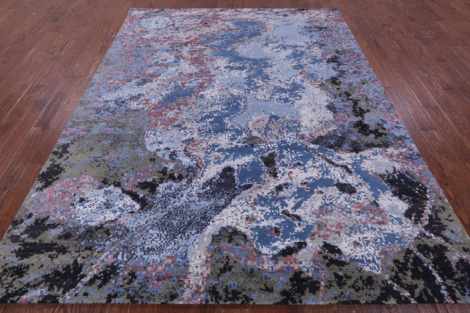 Abstract Contemporary Hand Knotted Wool & Silk Rug - 8' 1" X 10' 1" - Golden Nile