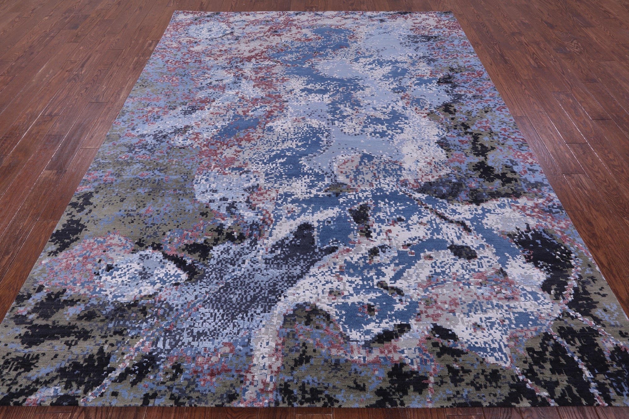 Abstract Contemporary Hand Knotted Wool & Silk Rug - 8' 1" X 10' 1" - Golden Nile