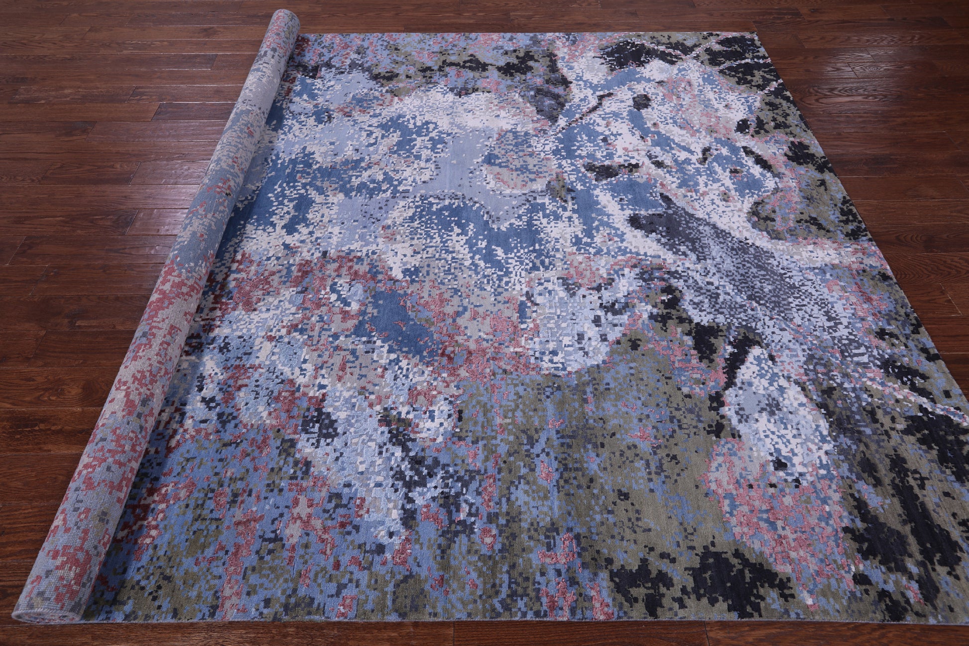 Abstract Contemporary Hand Knotted Wool & Silk Rug - 8' 1" X 10' 1" - Golden Nile