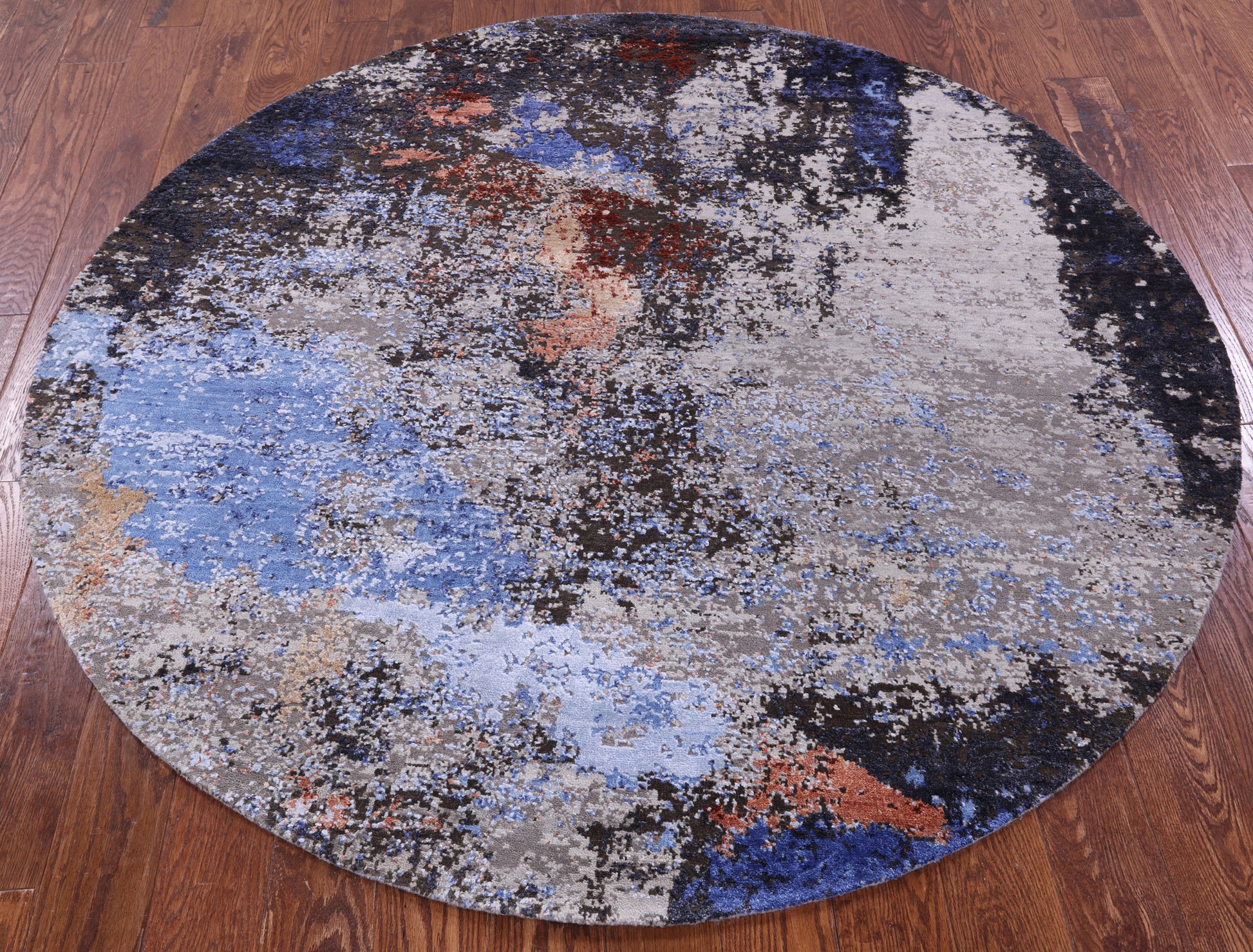 Round Abstract Contemporary Handmade Wool & Silk Rug - 6' 0" X 6' 1" - Golden Nile
