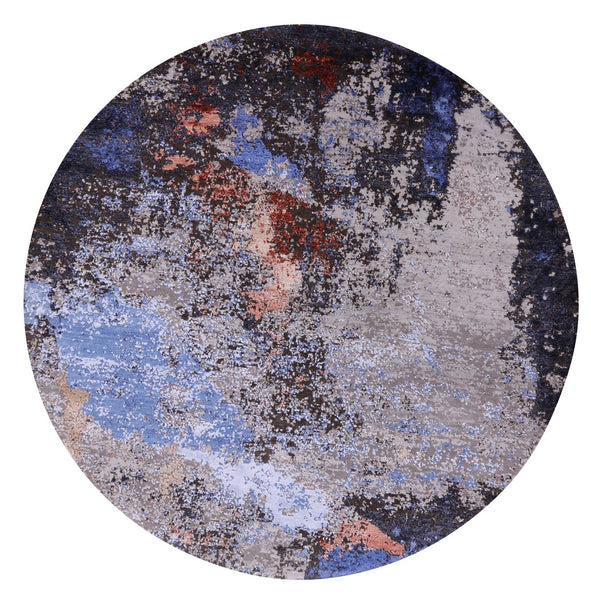 Round Abstract Contemporary Handmade Wool & Silk Rug - 6' 0" X 6' 1" - Golden Nile