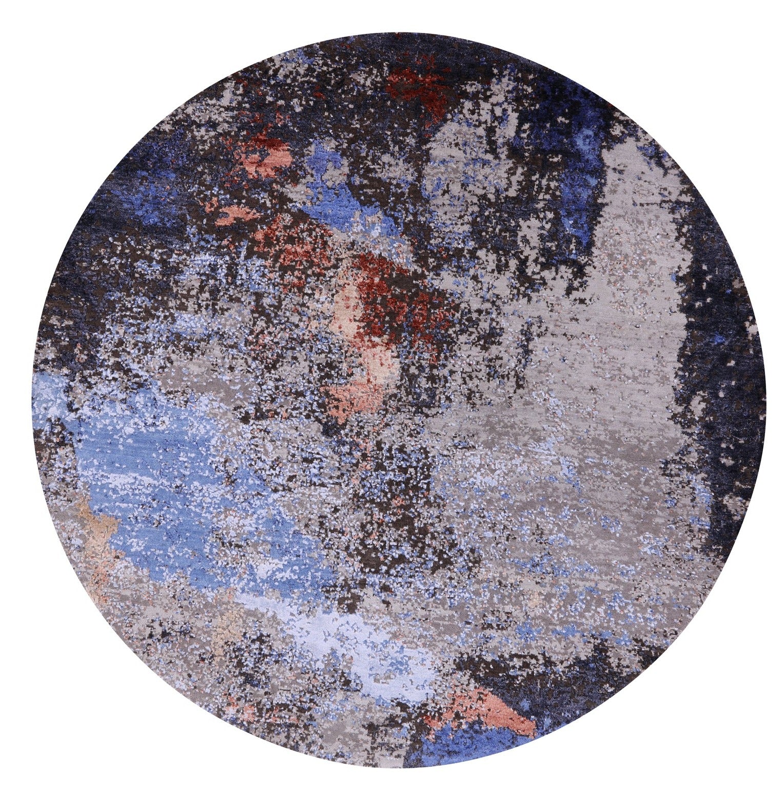Round Abstract Contemporary Handmade Wool & Silk Rug - 6' 0" X 6' 1" - Golden Nile