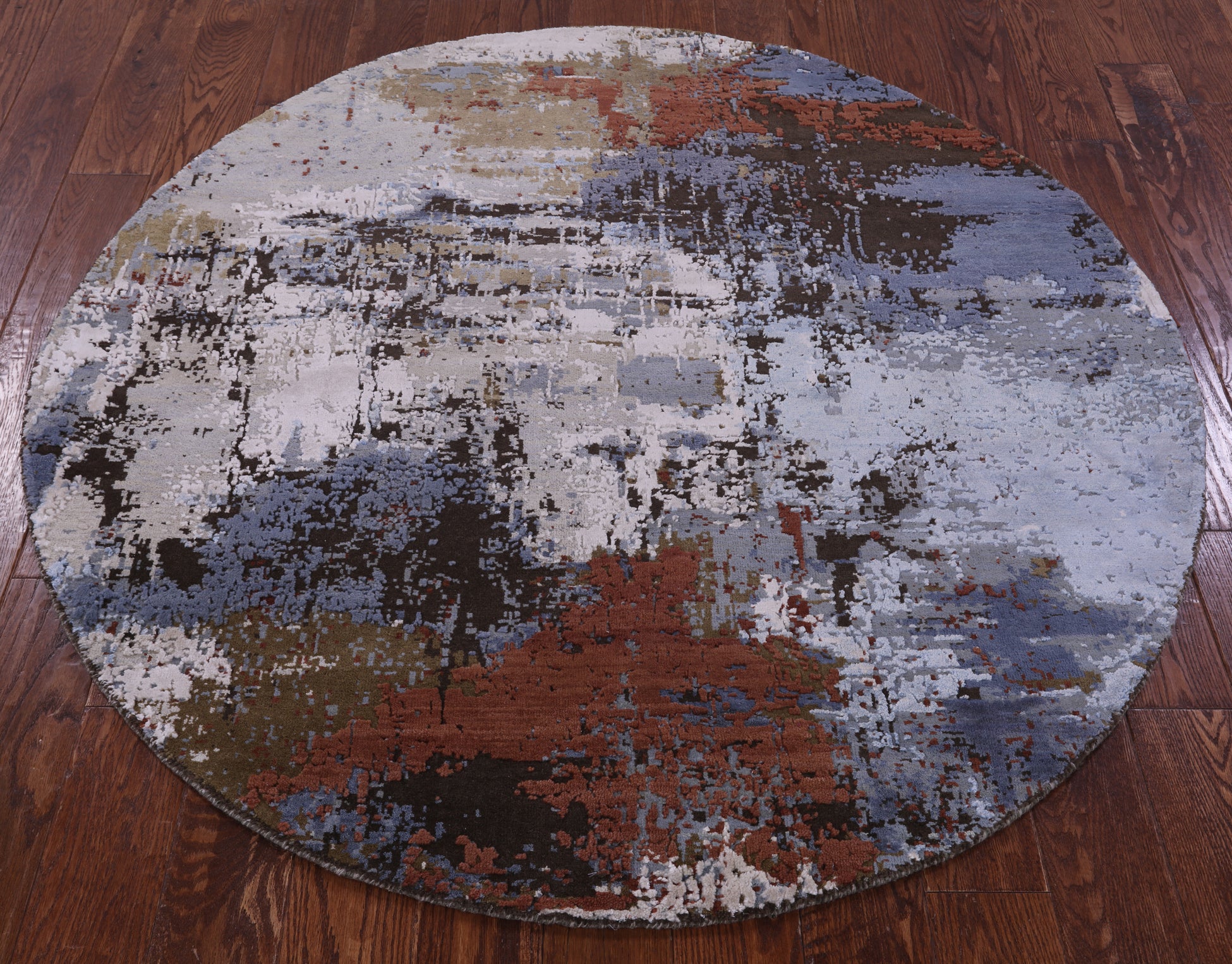 Round Abstract Contemporary Hand Knotted Wool & Silk Rug - 5' 2" X 5' 2" - Golden Nile