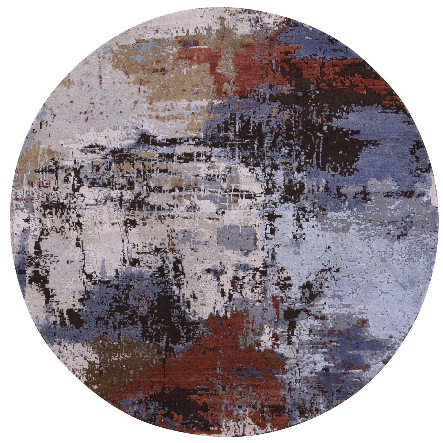 Round Abstract Contemporary Hand Knotted Wool & Silk Rug - 5' 2" X 5' 2" - Golden Nile