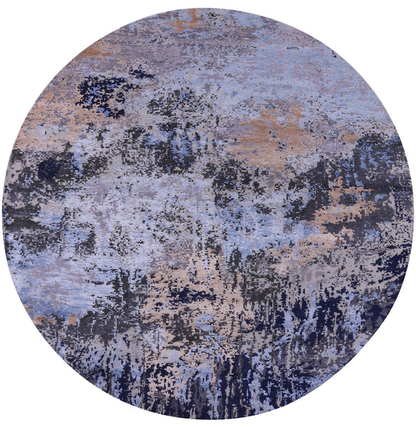 Round Abstract Contemporary Hand Knotted Wool & Silk Rug - 10' 0" X 10' 1" - Golden Nile