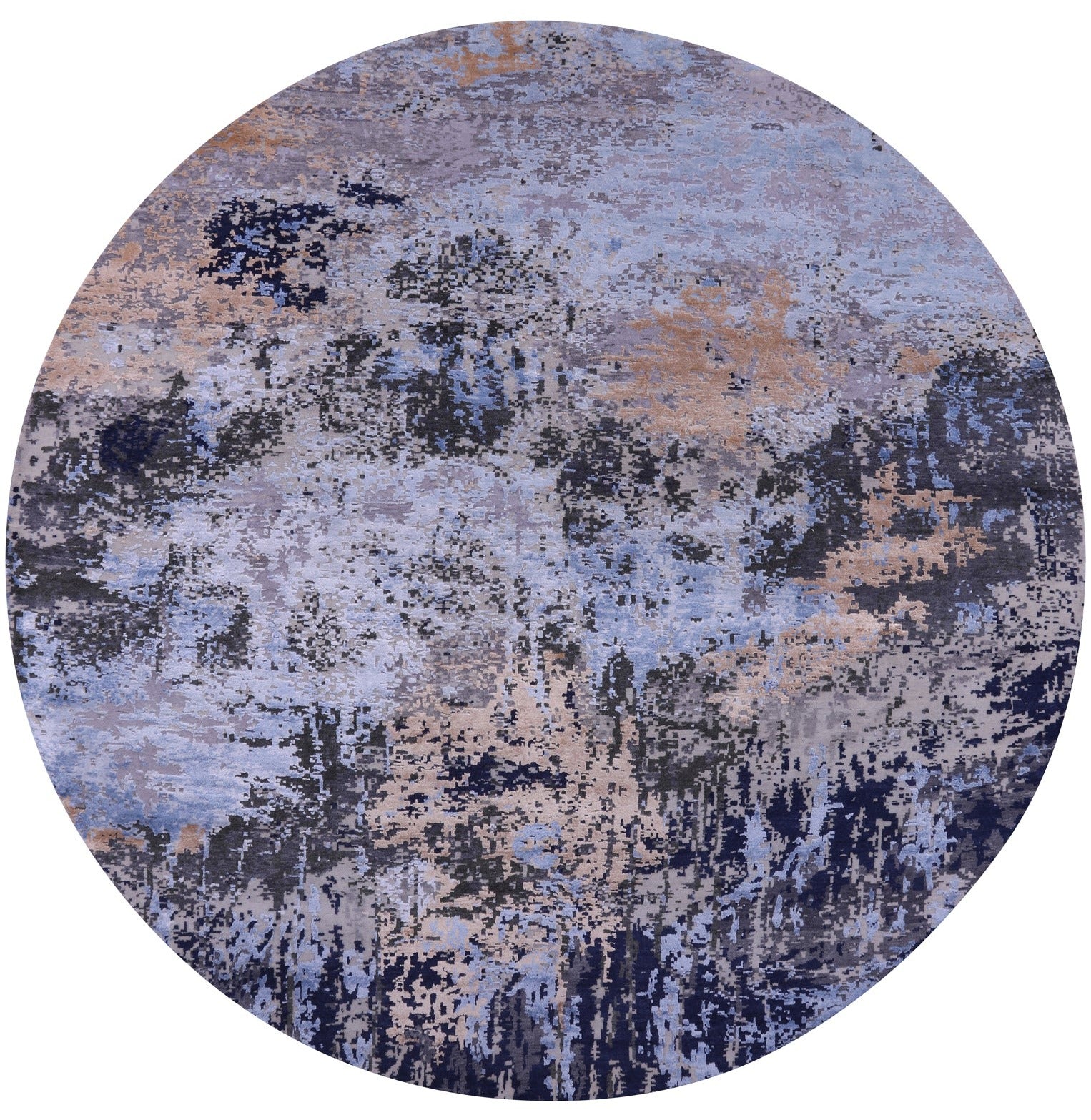 Round Abstract Contemporary Hand Knotted Wool & Silk Rug - 10' 0" X 10' 1" - Golden Nile