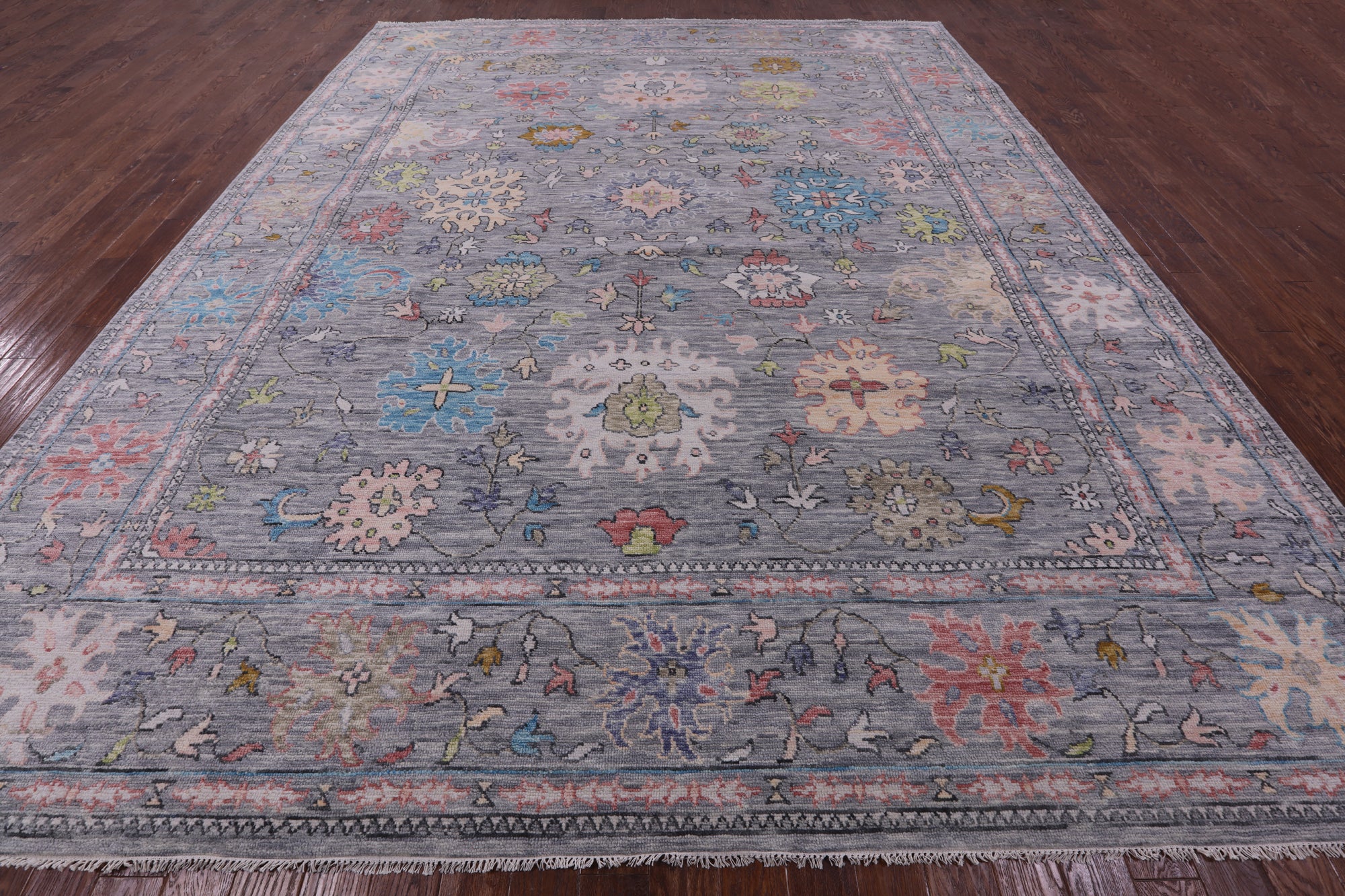 Grey Turkish Oushak Hand Knotted Wool Rug - 12' 2" X 14' 11" - Golden Nile