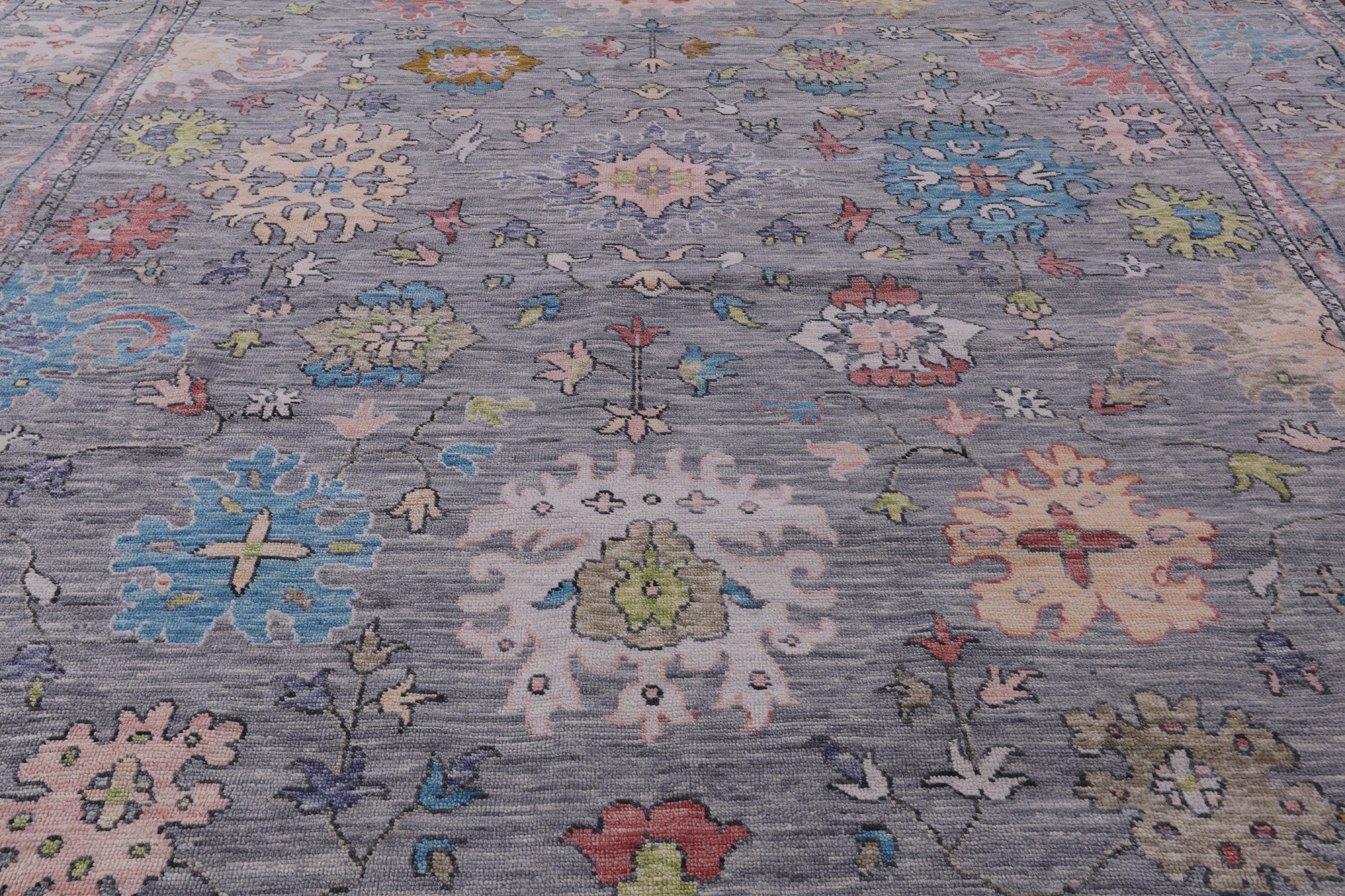 Grey Turkish Oushak Hand Knotted Wool Rug - 12' 2" X 14' 11" - Golden Nile