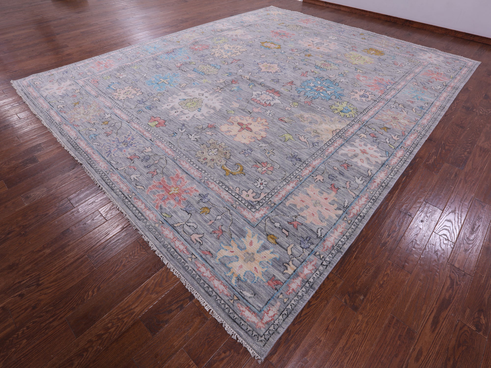 Grey Turkish Oushak Hand Knotted Wool Rug - 12' 2" X 14' 11" - Golden Nile