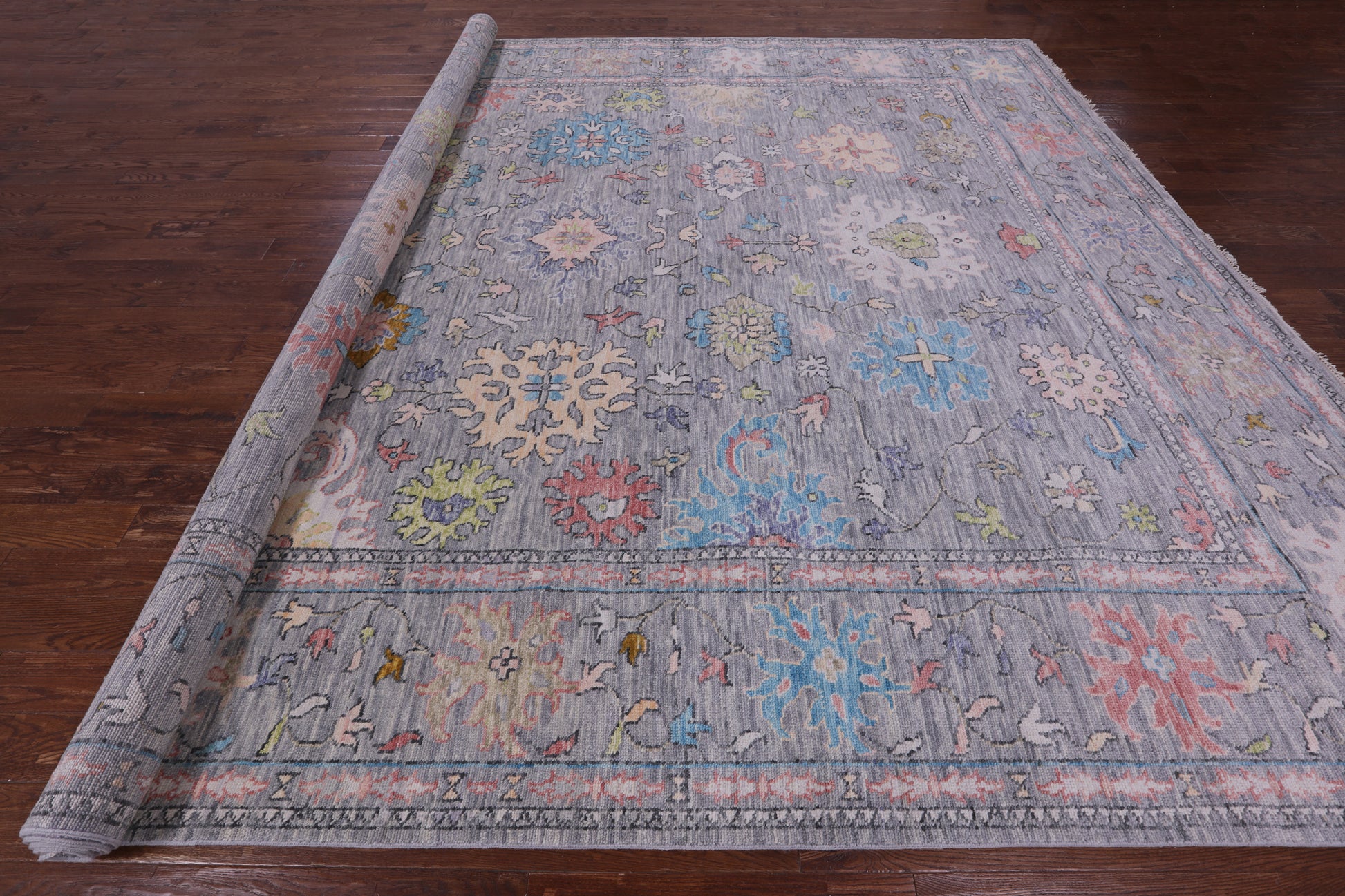 Grey Turkish Oushak Hand Knotted Wool Rug - 12' 2" X 14' 11" - Golden Nile