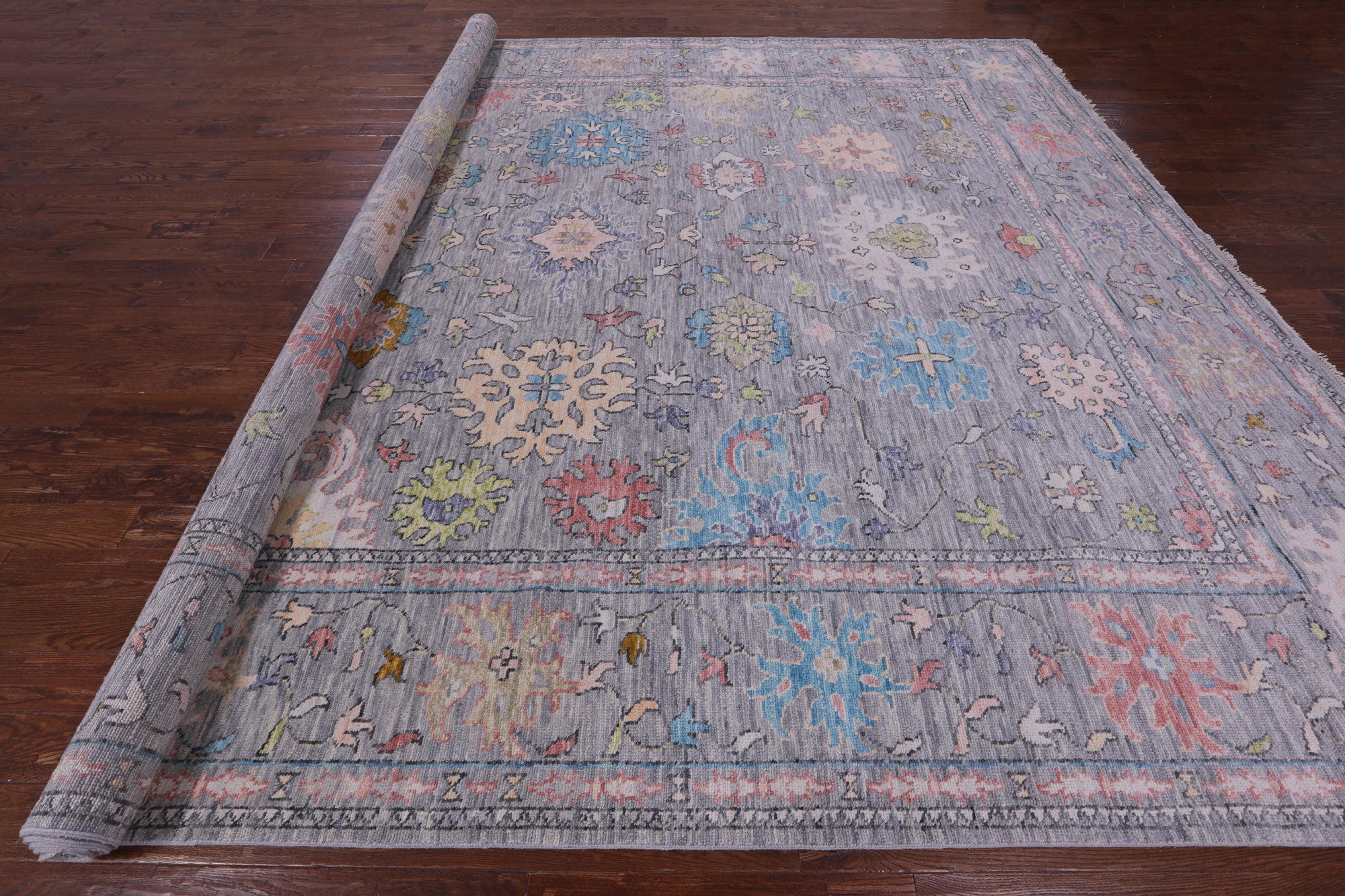 Grey Turkish Oushak Hand Knotted Wool Rug - 12' 2" X 14' 11" - Golden Nile