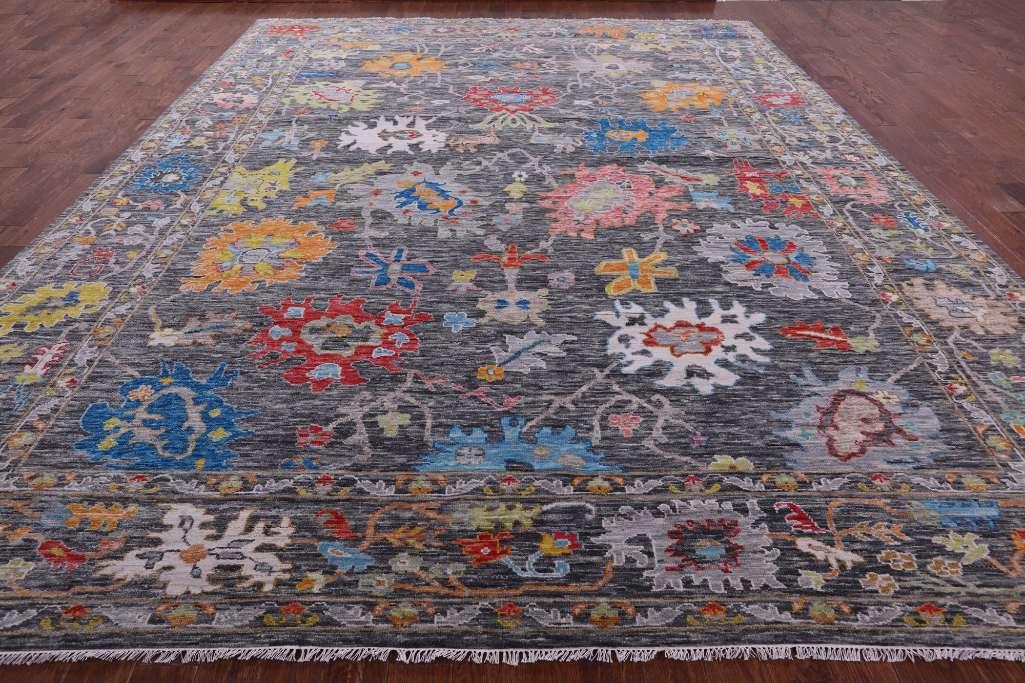 Grey Turkish Oushak Hand Knotted Wool Rug - 11' 11" X 15' 1" - Golden Nile