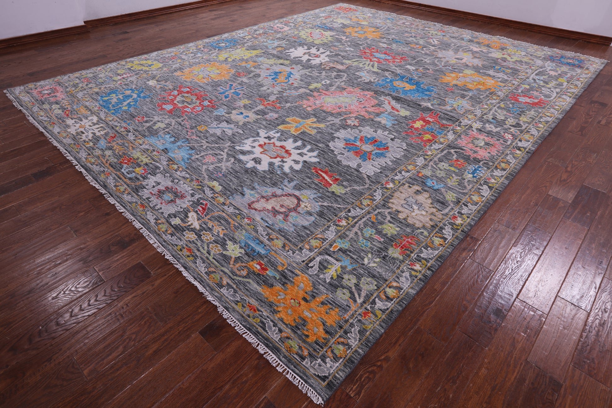 Grey Turkish Oushak Hand Knotted Wool Rug - 11' 11" X 15' 1" - Golden Nile