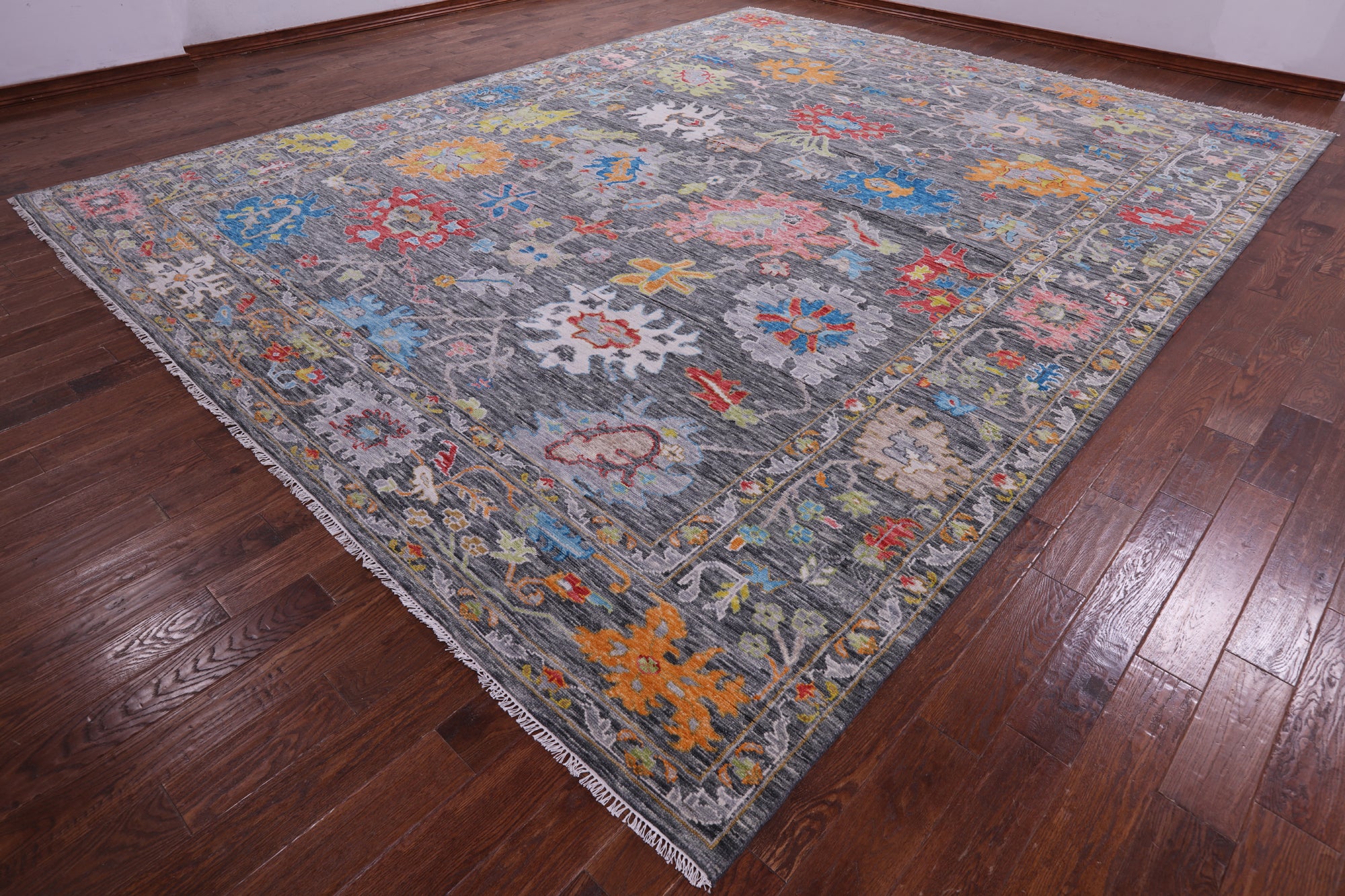 Grey Turkish Oushak Hand Knotted Wool Rug - 11' 11" X 15' 1" - Golden Nile