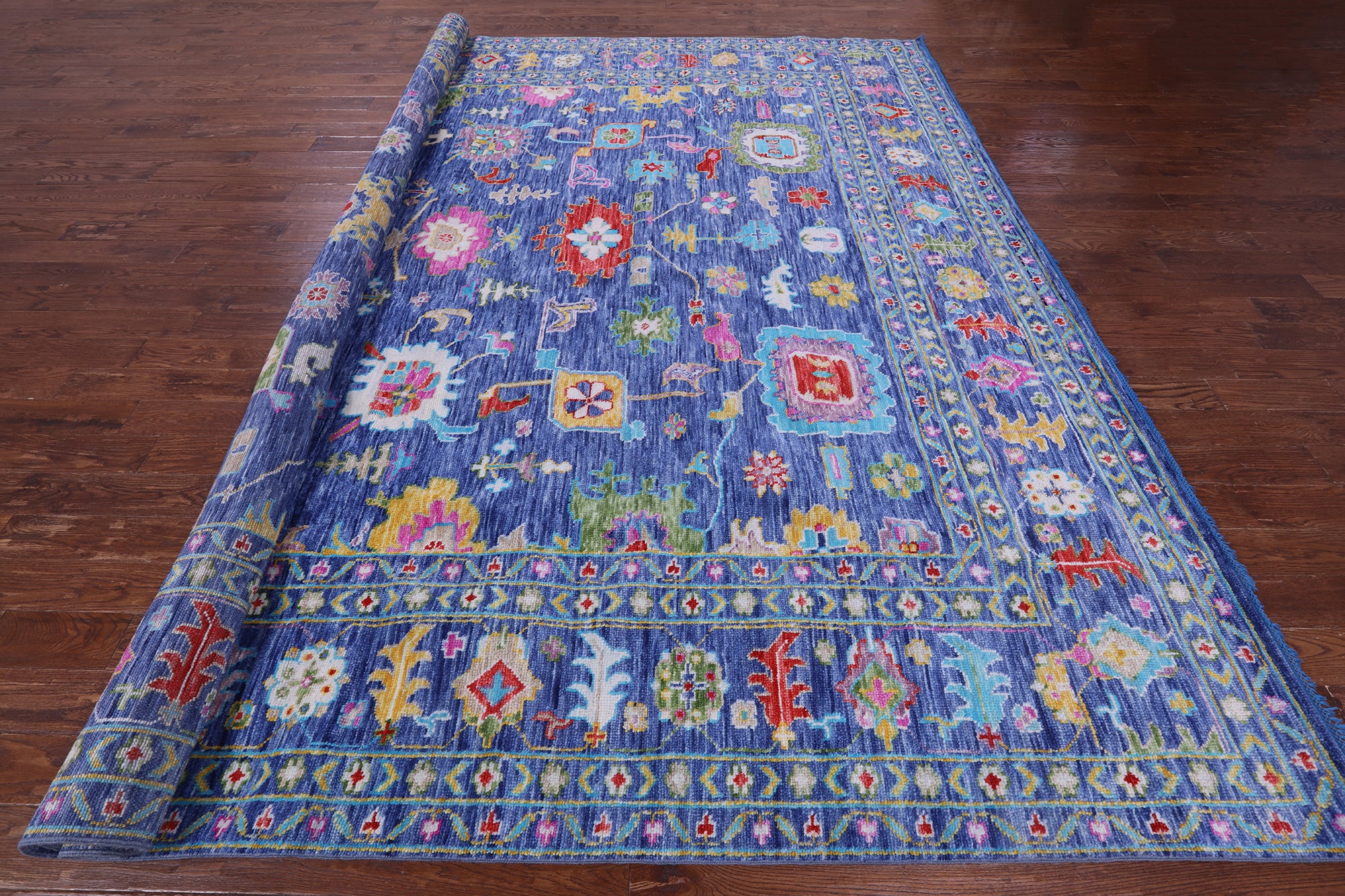 Blue Turkish Oushak Hand Knotted Wool Rug - 11' 10" X 12' 2" - Golden Nile