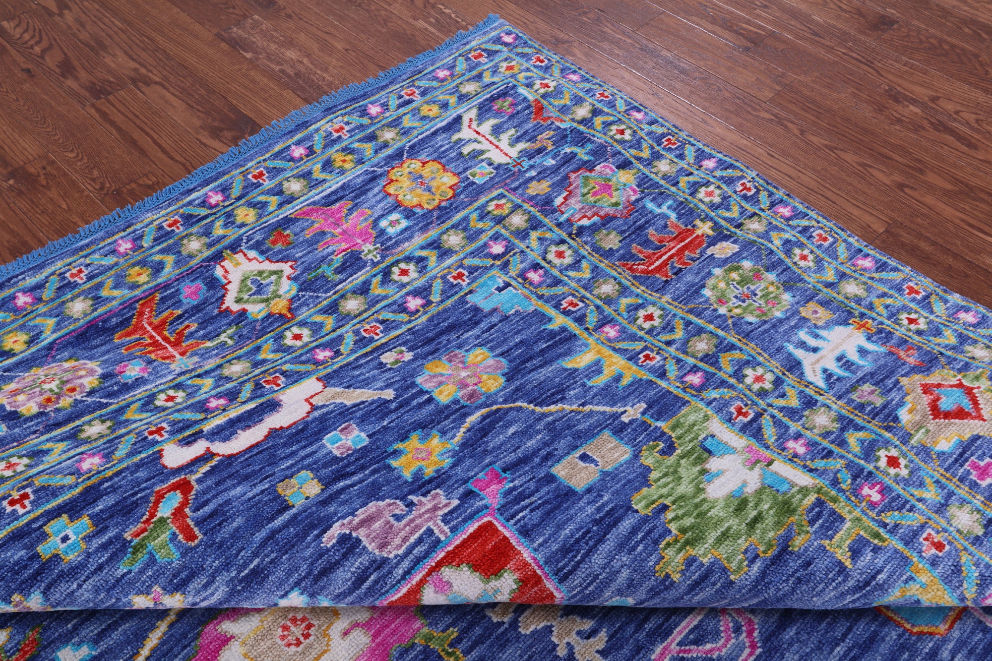 Blue Turkish Oushak Hand Knotted Wool Rug - 11' 10" X 12' 2" - Golden Nile
