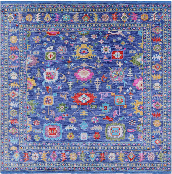 Blue Turkish Oushak Hand Knotted Wool Rug - 11' 10" X 12' 2" - Golden Nile