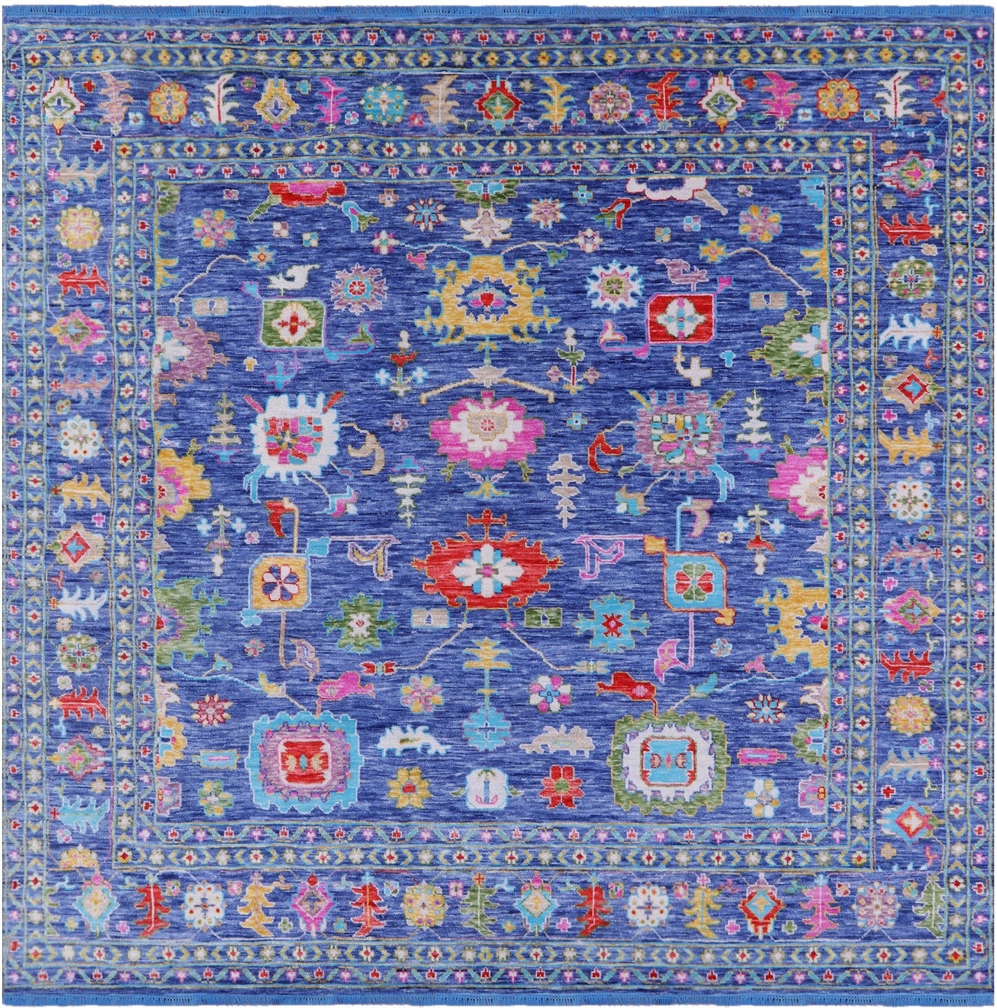 Blue Turkish Oushak Hand Knotted Wool Rug - 11' 10" X 12' 2" - Golden Nile