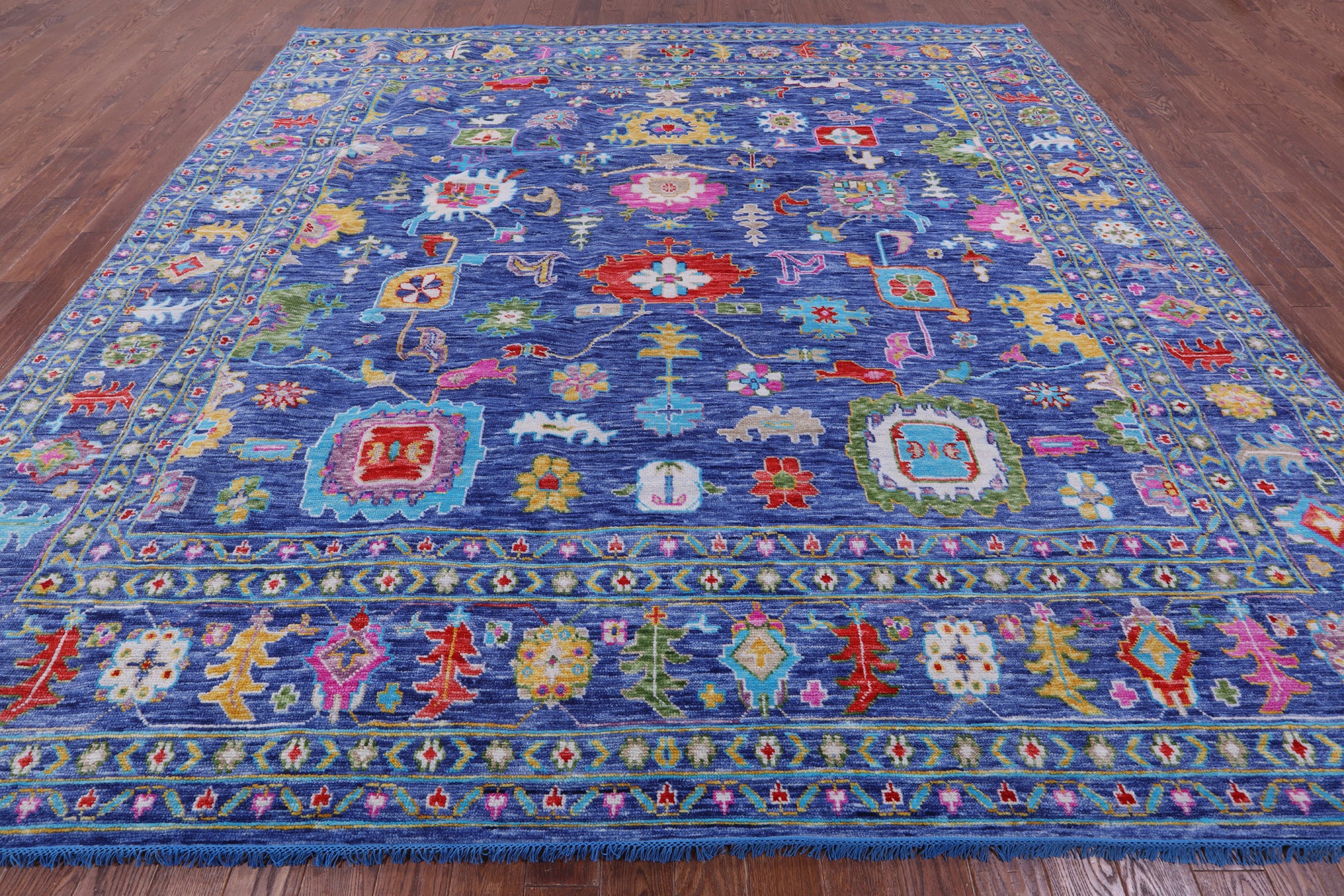 Blue Turkish Oushak Hand Knotted Wool Rug - 11' 10" X 12' 2" - Golden Nile