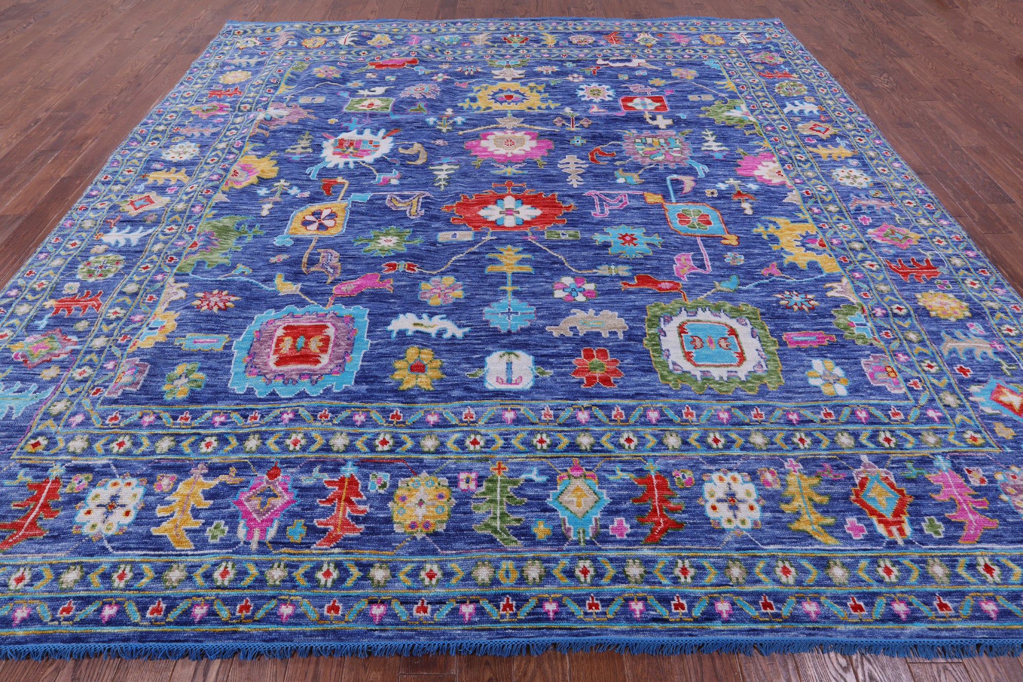 Blue Turkish Oushak Hand Knotted Wool Rug - 11' 10" X 12' 2" - Golden Nile