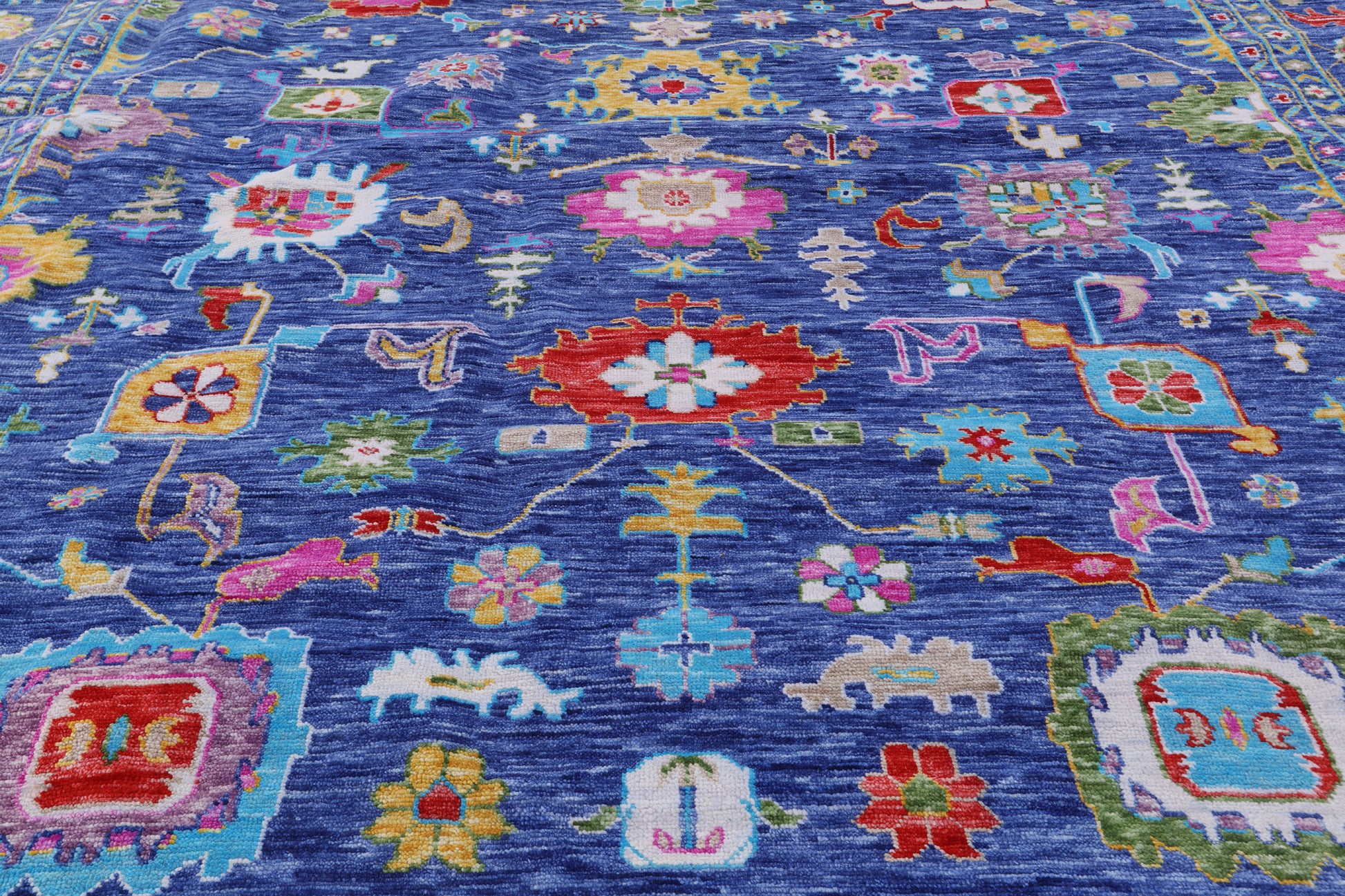 Blue Turkish Oushak Hand Knotted Wool Rug - 11' 10" X 12' 2" - Golden Nile