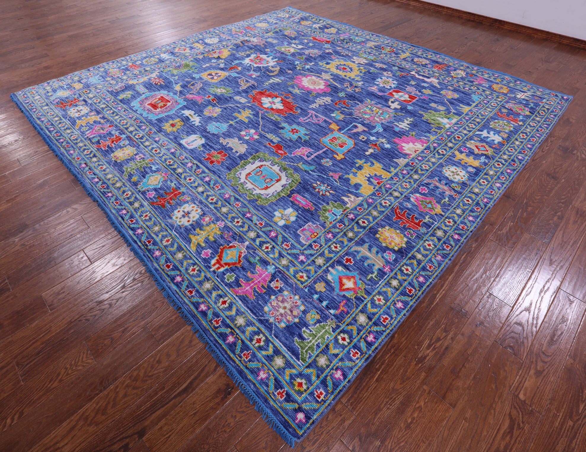 Blue Turkish Oushak Hand Knotted Wool Rug - 11' 10" X 12' 2" - Golden Nile