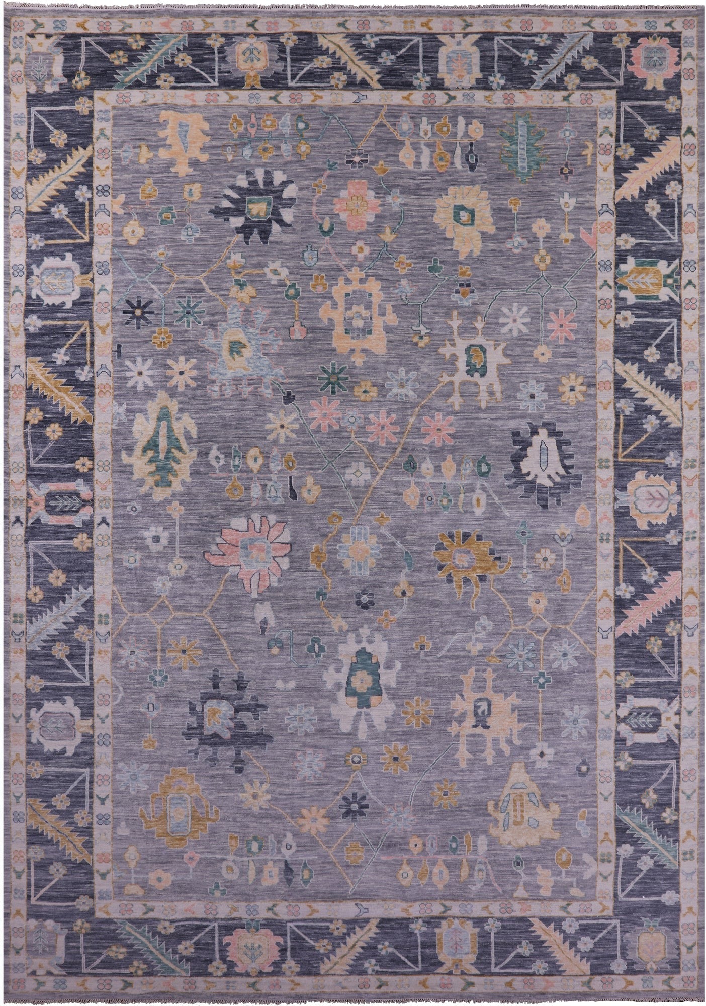 Grey Turkish Oushak Hand Knotted Wool Rug - 12' 2" X 17' 11" - Golden Nile