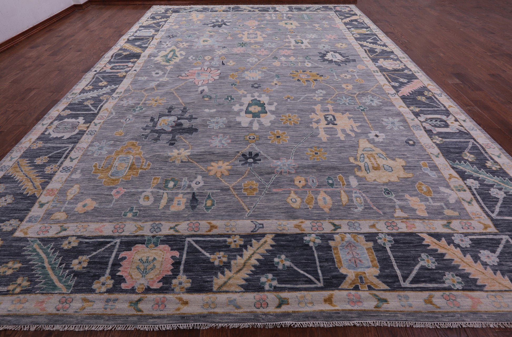 Grey Turkish Oushak Hand Knotted Wool Rug - 12' 2" X 17' 11" - Golden Nile