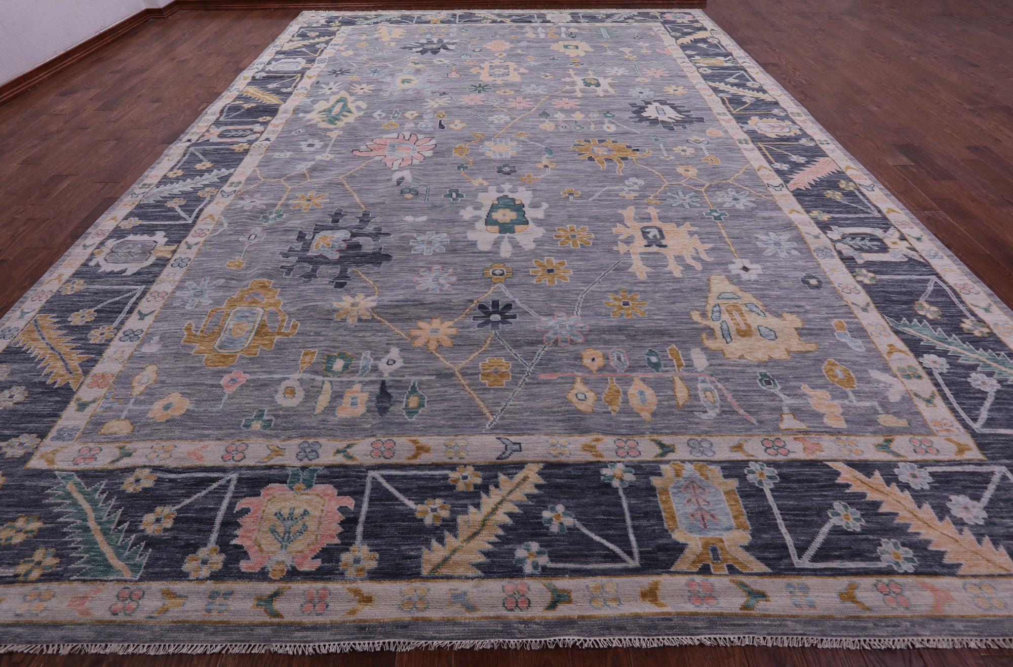 Grey Turkish Oushak Hand Knotted Wool Rug - 12' 2" X 17' 11" - Golden Nile