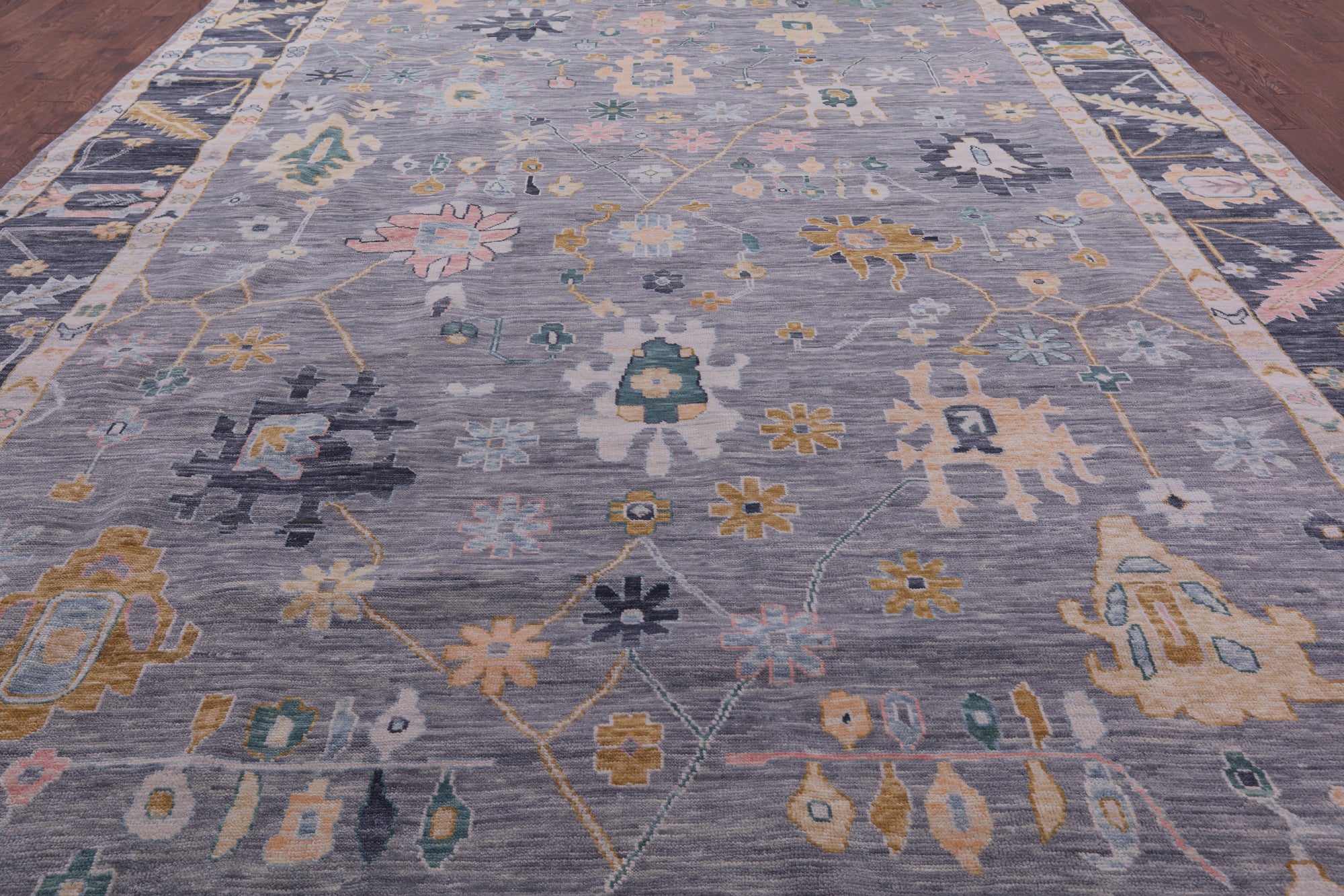 Grey Turkish Oushak Hand Knotted Wool Rug - 12' 2" X 17' 11" - Golden Nile