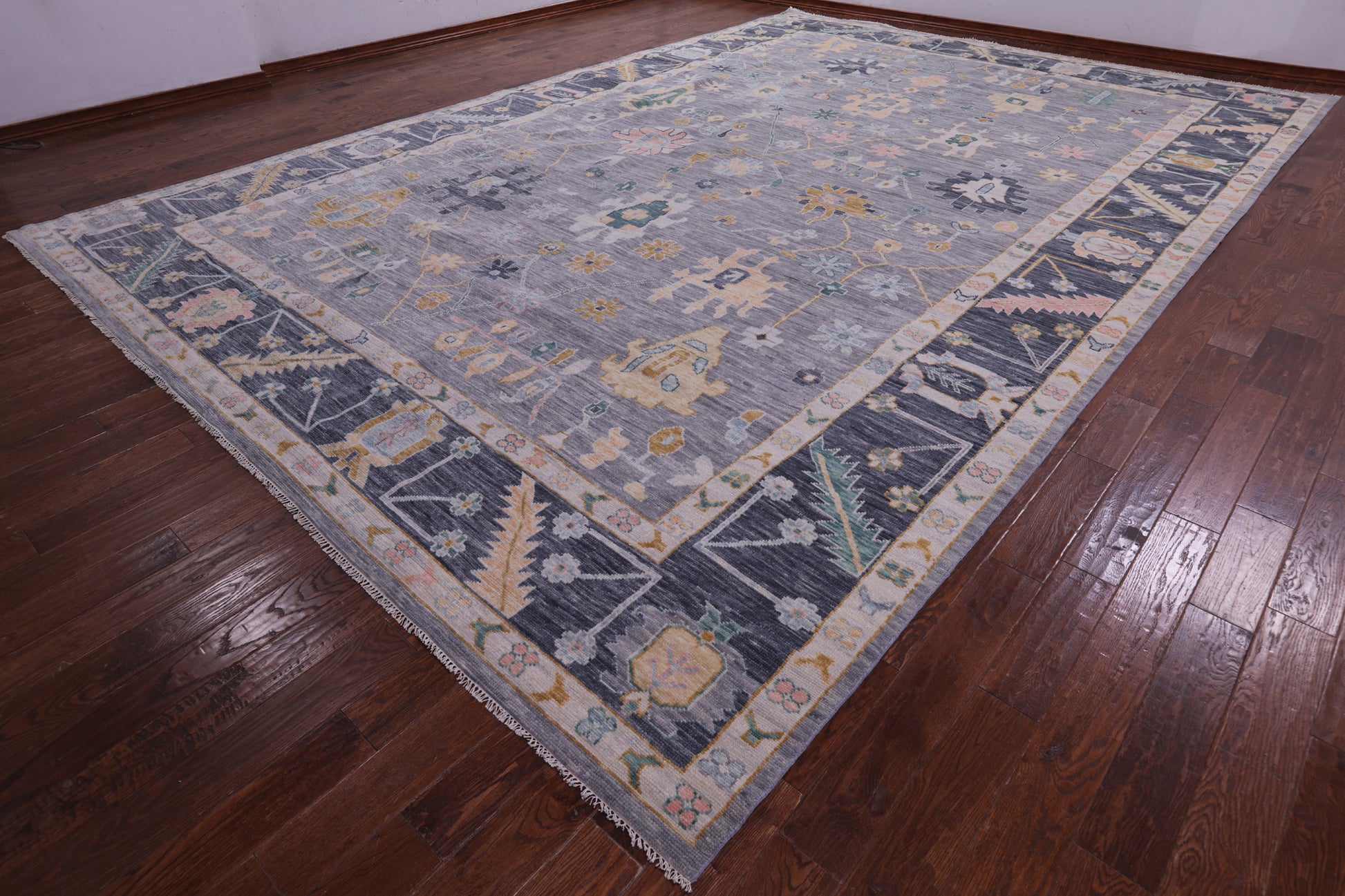 Grey Turkish Oushak Hand Knotted Wool Rug - 12' 2" X 17' 11" - Golden Nile