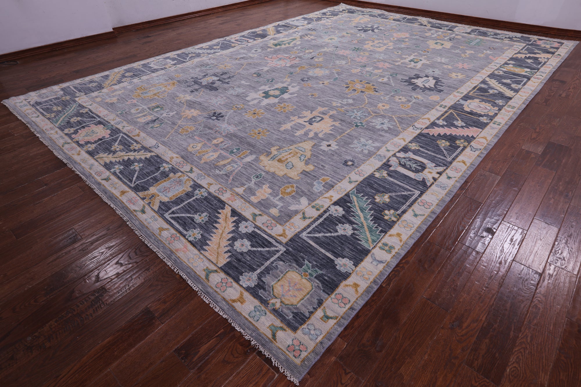 Grey Turkish Oushak Hand Knotted Wool Rug - 12' 2" X 17' 11" - Golden Nile