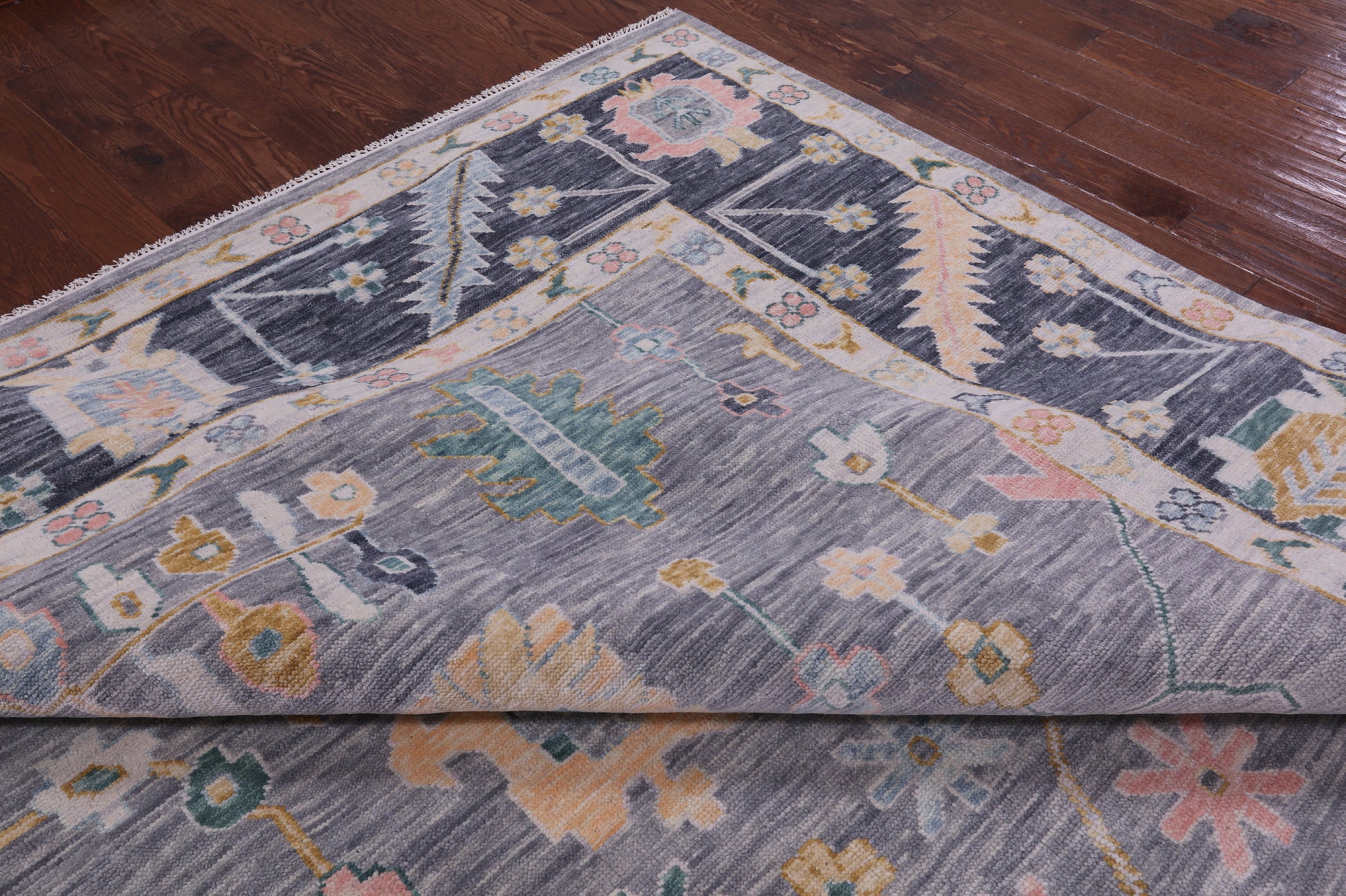 Grey Turkish Oushak Hand Knotted Wool Rug - 12' 2" X 17' 11" - Golden Nile