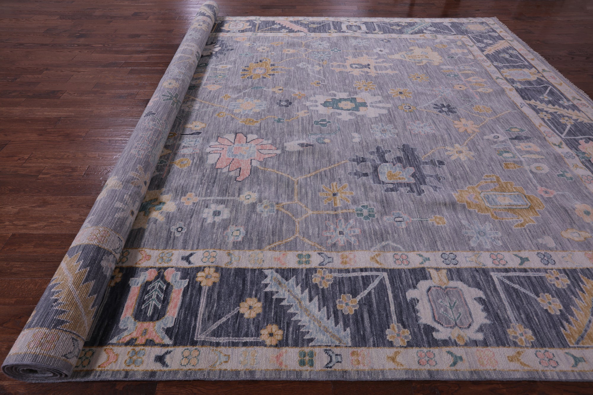 Grey Turkish Oushak Hand Knotted Wool Rug - 12' 2" X 17' 11" - Golden Nile