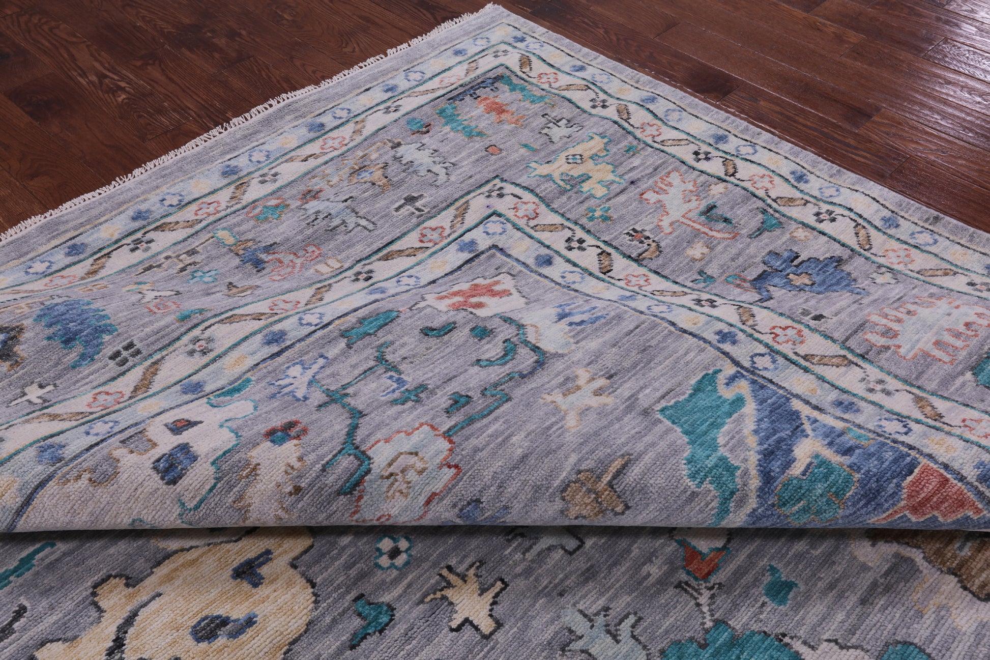 Grey Turkish Oushak Hand Knotted Wool Rug - 12' 4" X 14' 11" - Golden Nile